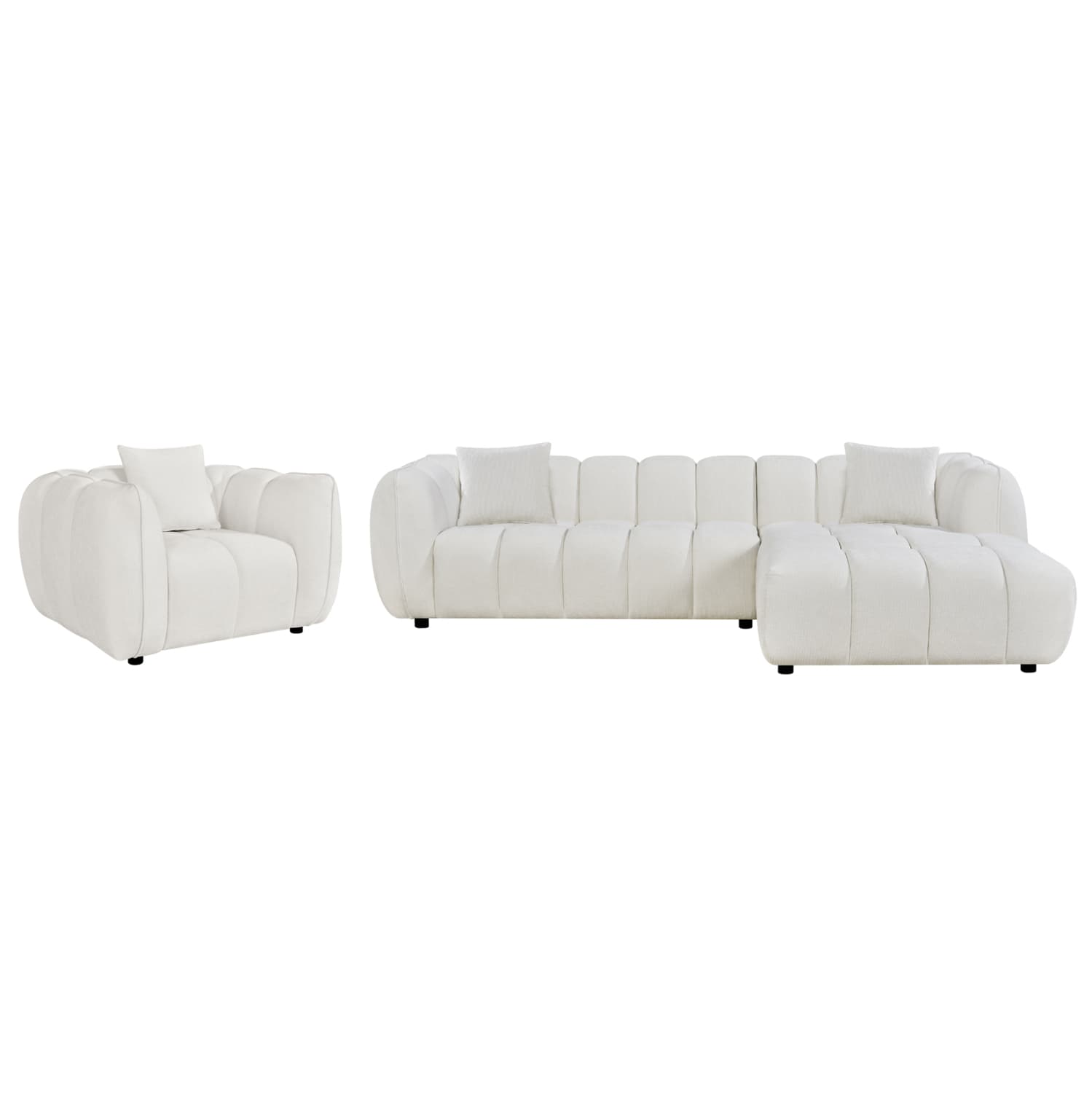SET CORNER SOFA (RIGHT)-ARMCHAIR LOUNGE LYKKE ECRU FABRIC