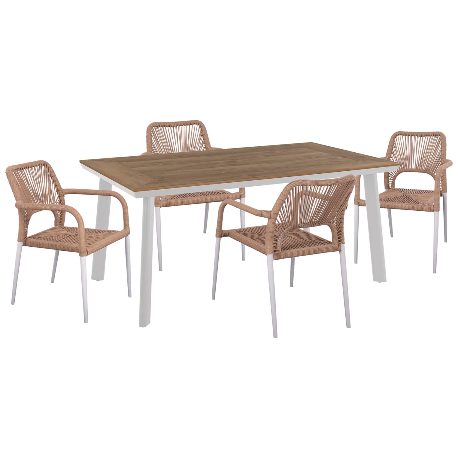 OUTDOOR DINING SET 5PCS TABER ALUMINUM IN WHITE--POLYWOOD--P.E.ROPE IN BEIGE
