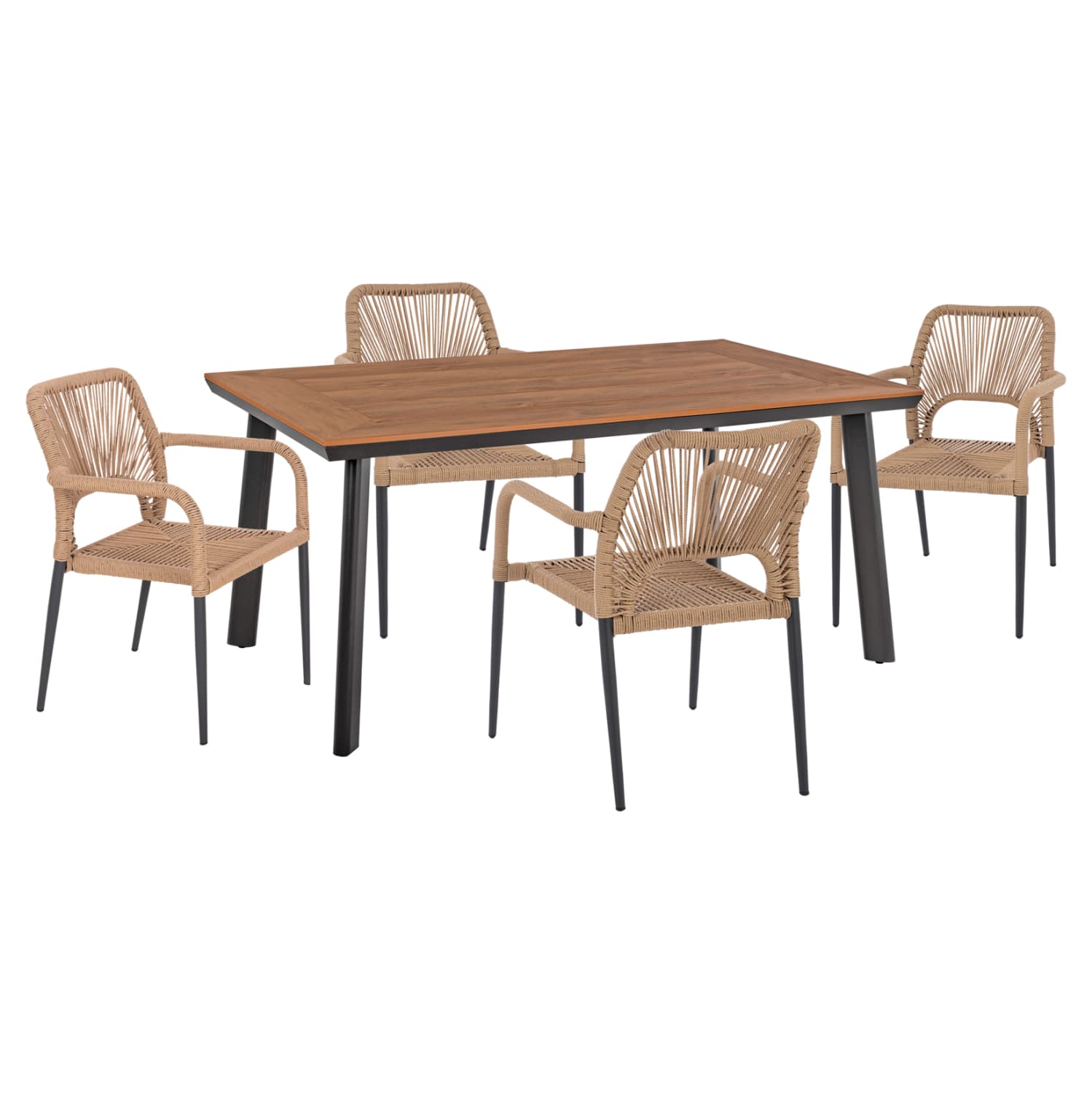 OUTDOOR DINING SET 5PCS TABER ALUMINUM IN DARK GREY--POLYWOOD--P.E.ROPE IN BEIGE