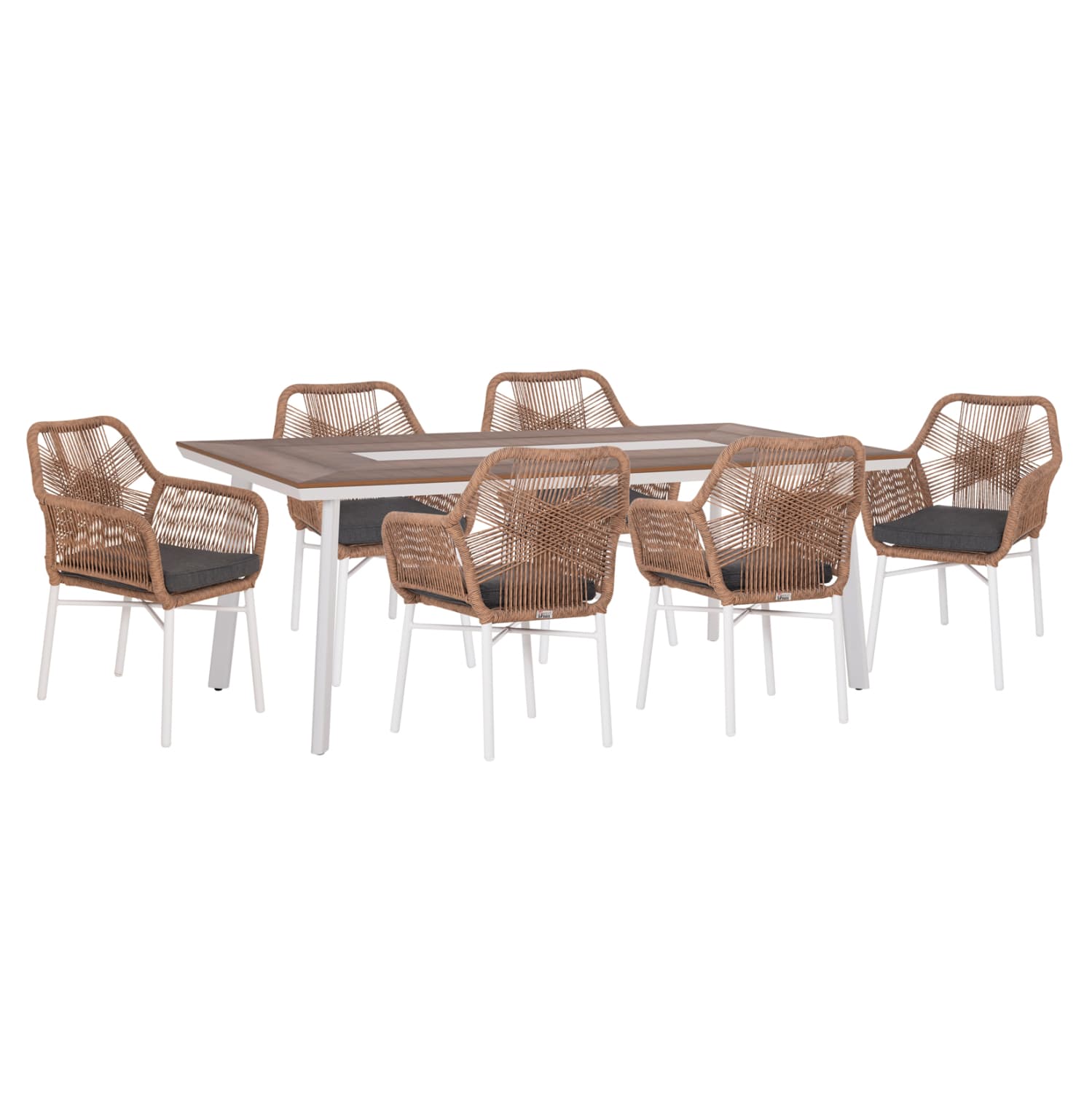 OUTDOOR DINING SET 7PCS TOPIN ALUMINUM IN WHITE--POLYWOOD--P.E.RATTAN