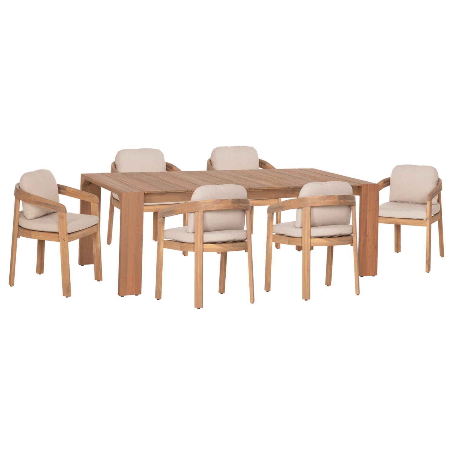 OUTDOOR DINING SET 7PCS FILEM ACACIA WOOD IN NATURAL--CUSHION IN BEIGE