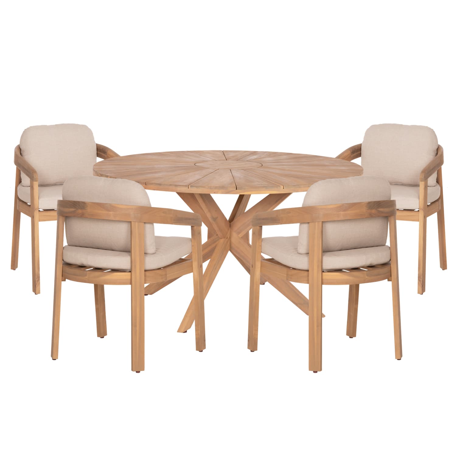 OUTDOOR DINING SET 5PCS CRAVIN ACACIA WOOD IN NATURAL--CUSHIONS IN BEIGE