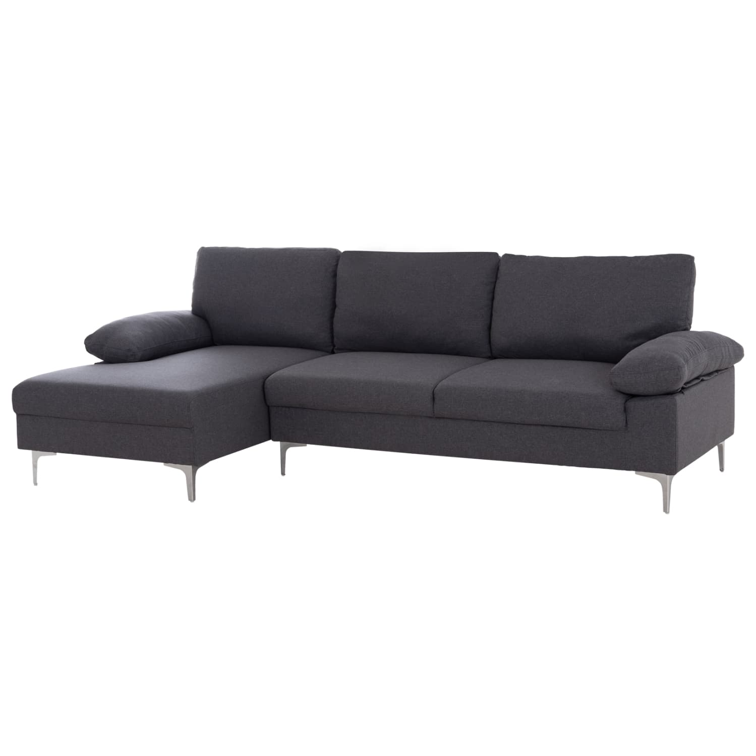 SOFA LEFT CORNER ANTON GREY FABRIC--METAL LEGS 260x130x84Hcm