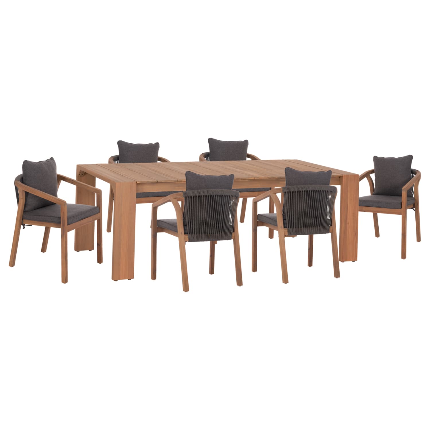 OUTDOOR DINING SET 7PCS CONTREL ACACIA WOOD IN NATURAL--CUSHIONS IN GREY