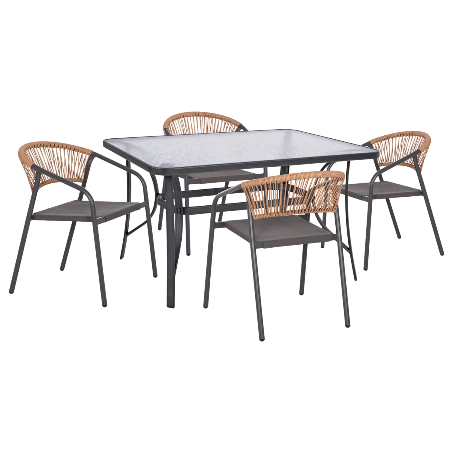 OUTDOOR DINING SET 5PCS BRUNO METAL CHAIRS & TABLE 140x80cm GREY