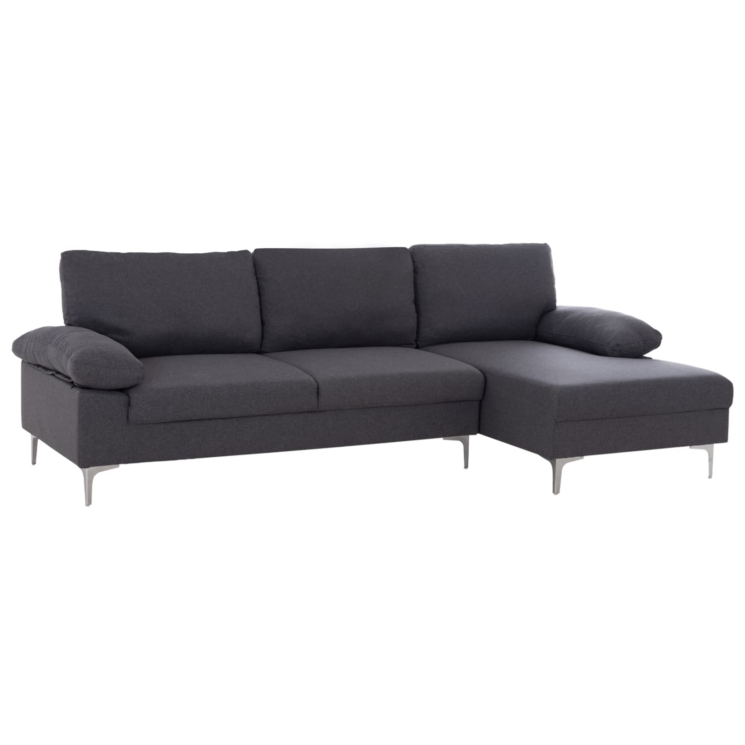 SOFA RIGHT CORNER ANTON GREY FABRIC--METAL LEGS 260x130x84Hcm