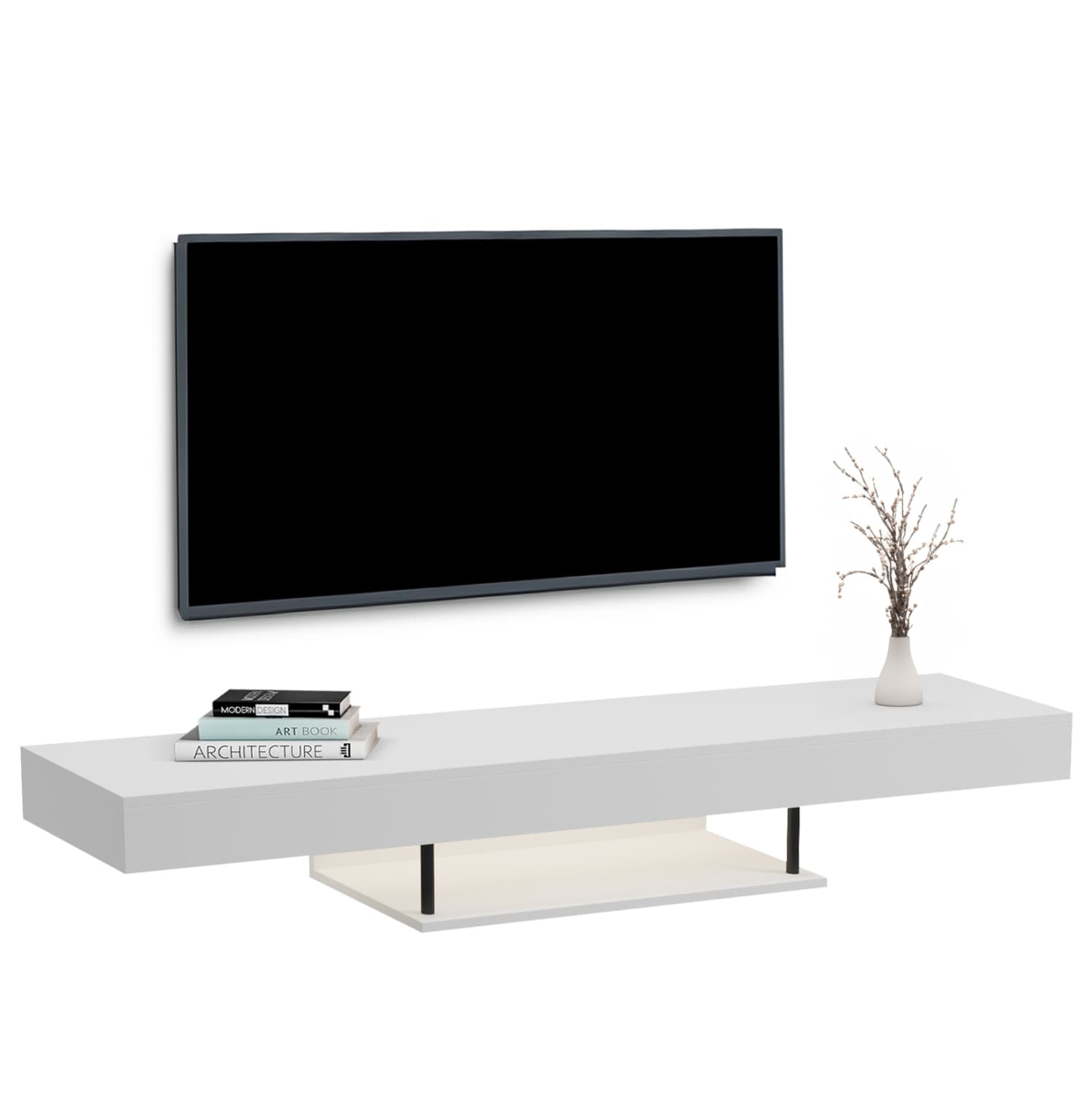 ЅИДНА ТВ КОМОДА СО LED SAVOR ОД МЕЛАМИН ВО БЕЛА БОЈА 150x29.5x22Hcm