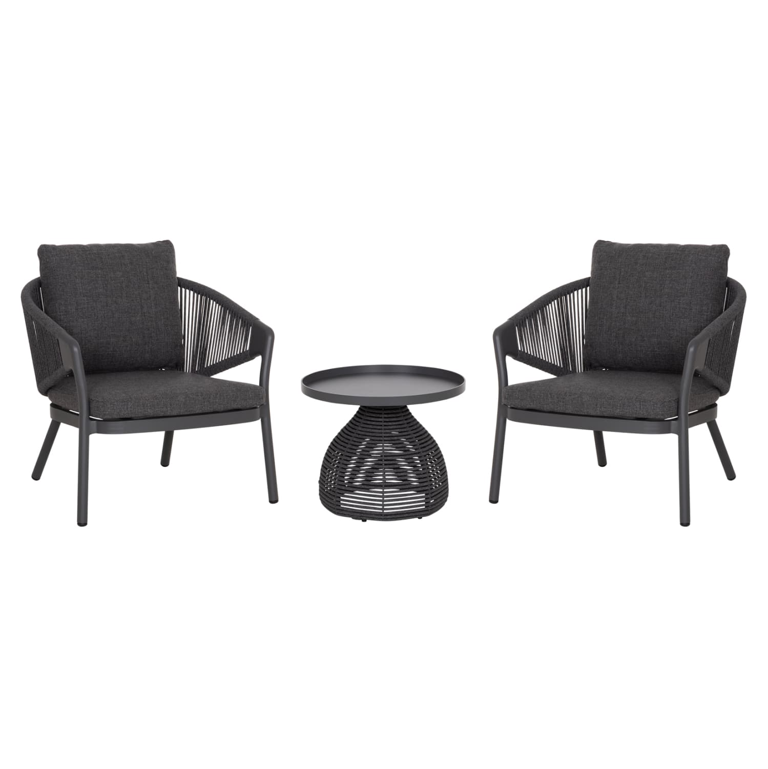 OUTDOOR 3PCS SET DRISCOLL COFEE TABLE & 2 ARMCHAIRS--ALUMINUM IN GREY