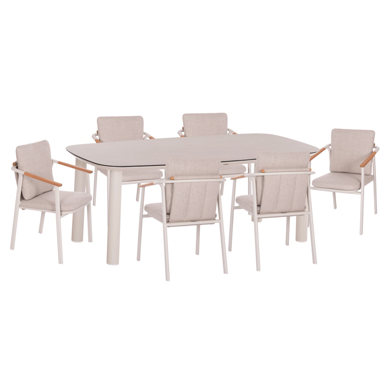 OUTDOOR DINING SET 7PCS SENTI ALUMINUM IN CREAM WHITE & BEIGE OLEFIN CUSHION COVERS