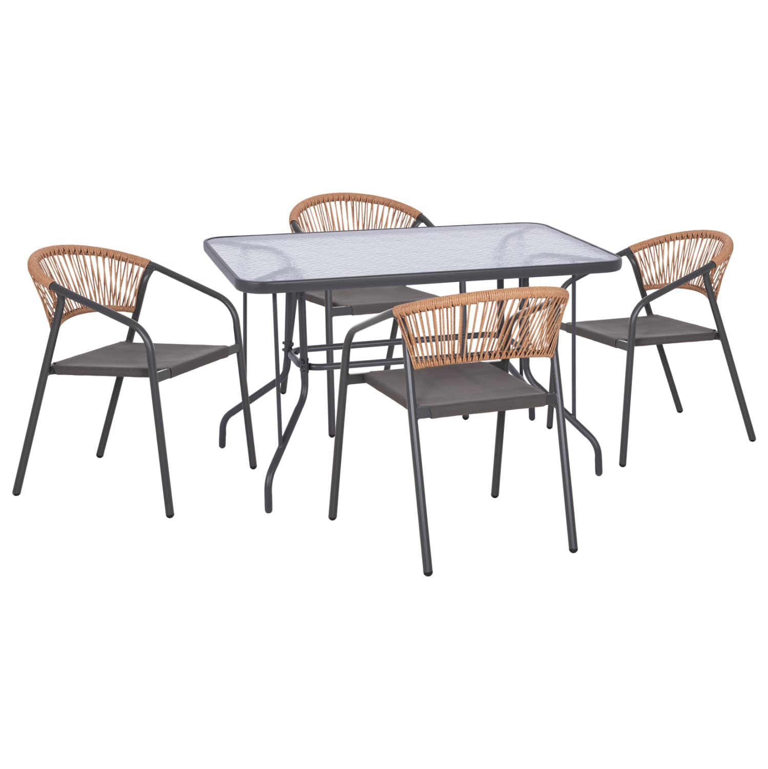 OUTDOOR DINING SET 5PCS ADAM METAL CHAIRS & TABLE 120x70cm GREY
