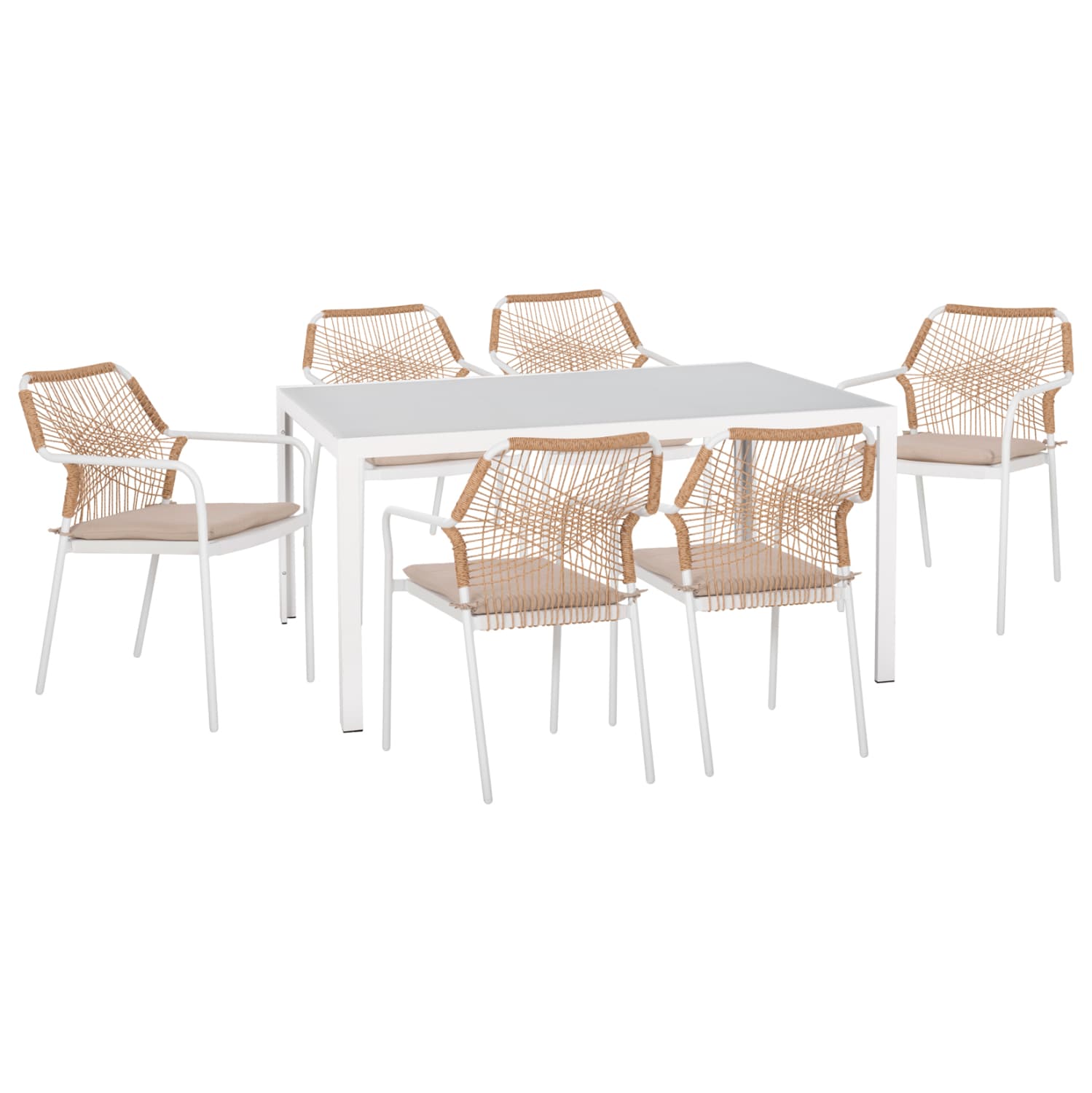OUTDOOR DINING SET 7PCS OFER ALUMINUM CHAIRS & METAL TABLE 150x90cm--WHITE