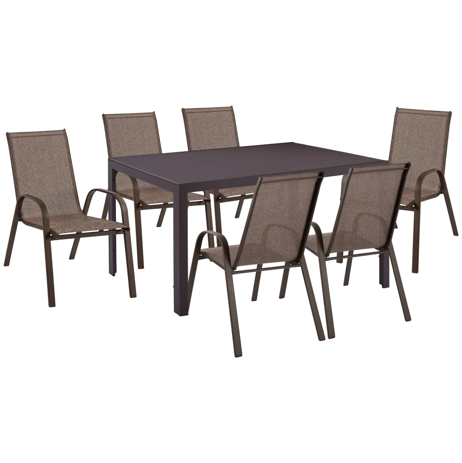 OUTDOOR DINING SET 7PCS LEON TABLE & 6 CHAIRS--METAL & TEXTILENE IN BROWN
