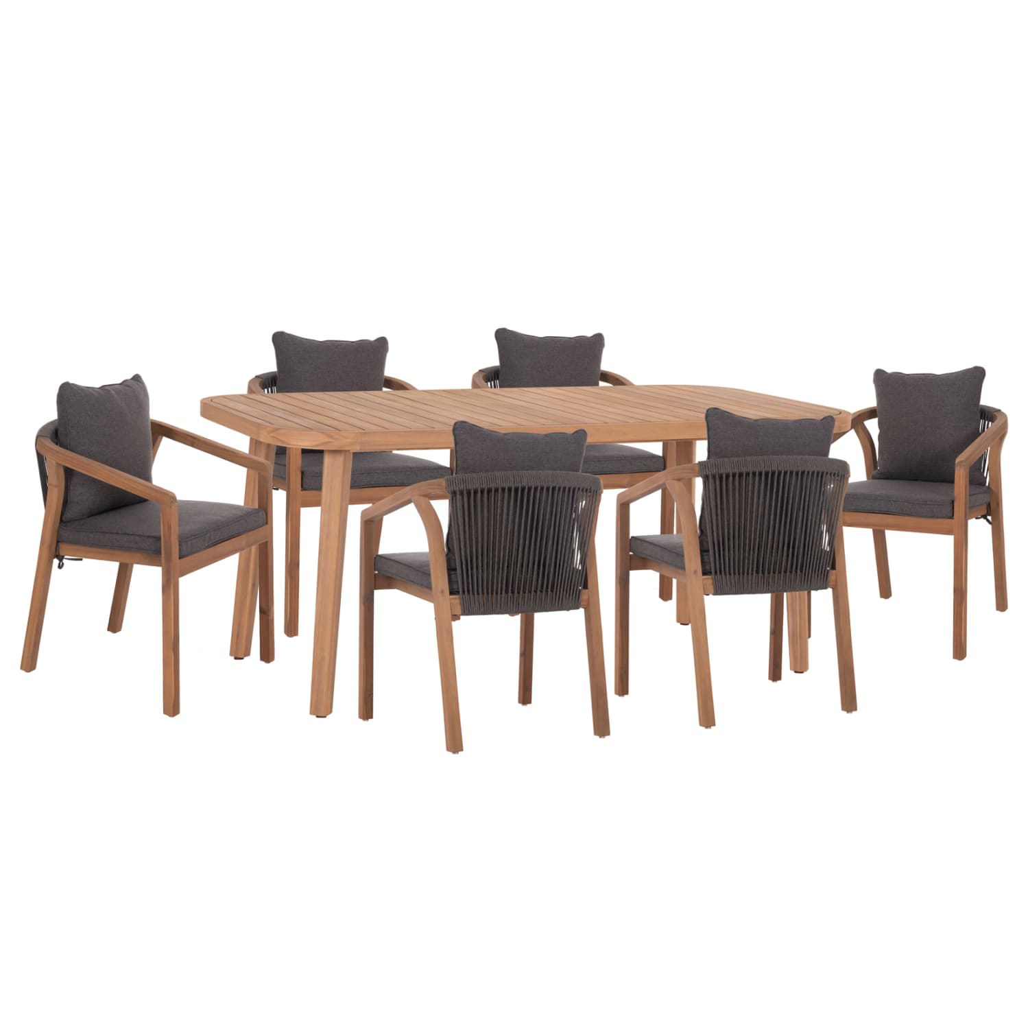 OUTDOOR DINING SET 7PCS CONTREL ACACIA WOOD IN NATURAL--CUSHIONS IN GREY