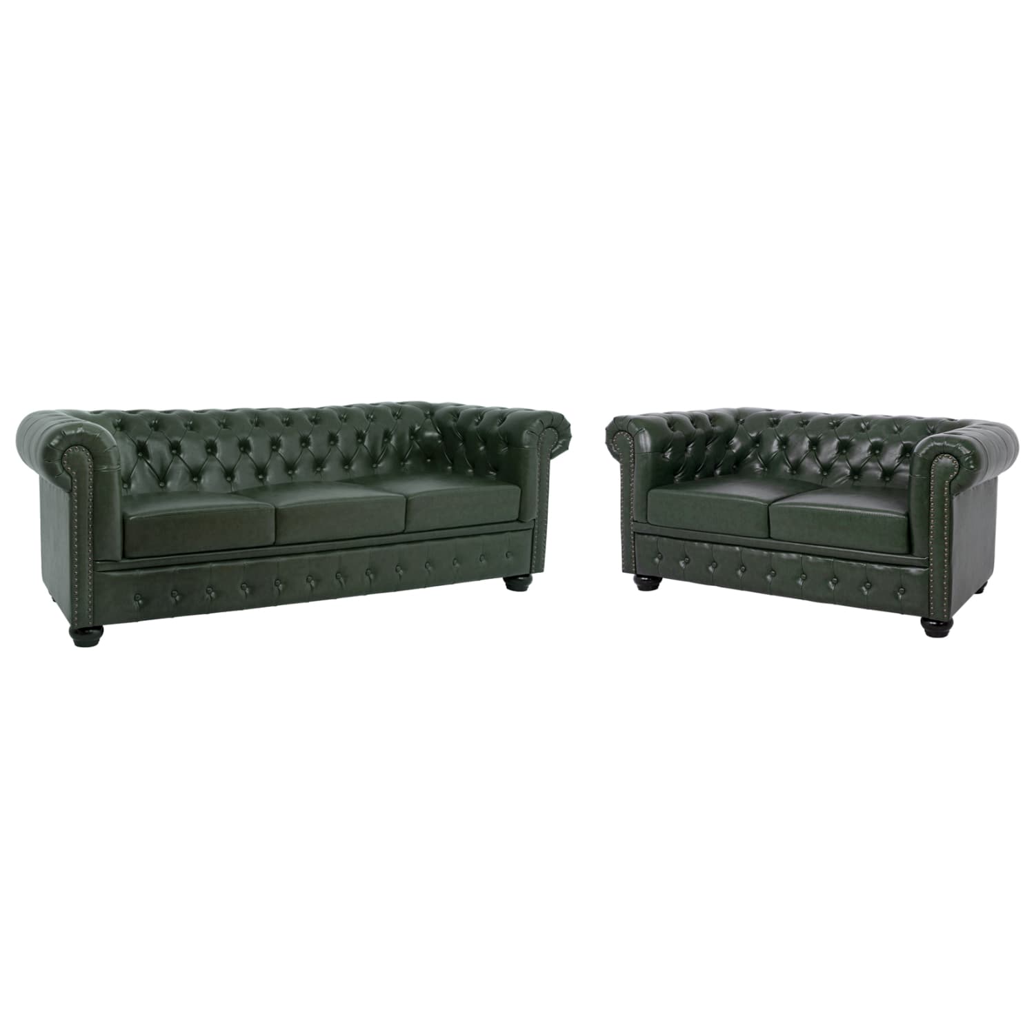 SET 2-SEATER & 3-SEATER SOFAS MOBAR PU LEATHER T.CHESTERFIELD--CYPRESS GREEN