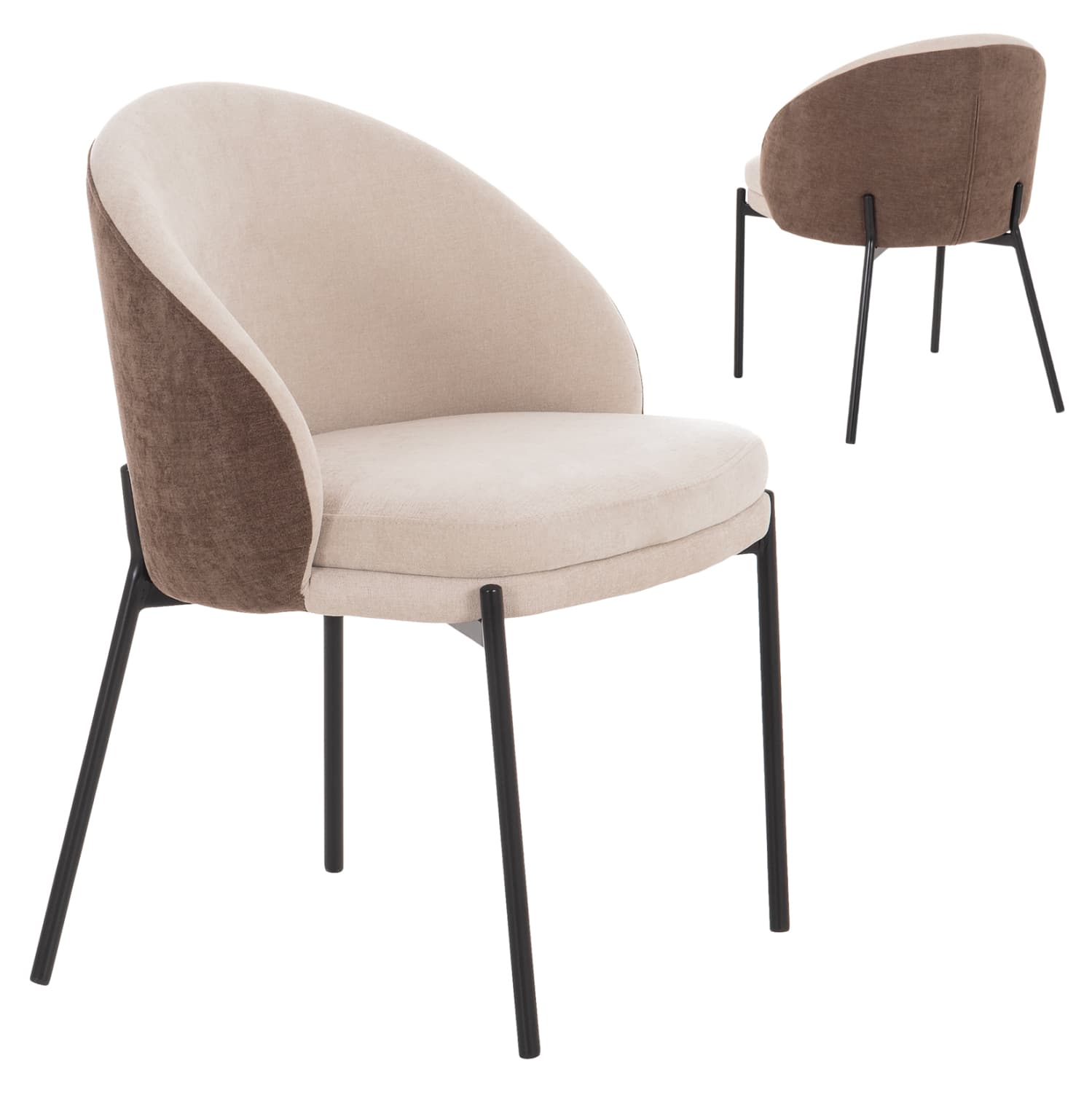 DINING CHAIR DETTON BROWN/LIGHT BEIGE FABRIC-METAL BLACK LEGS 58x56x76Hcm.