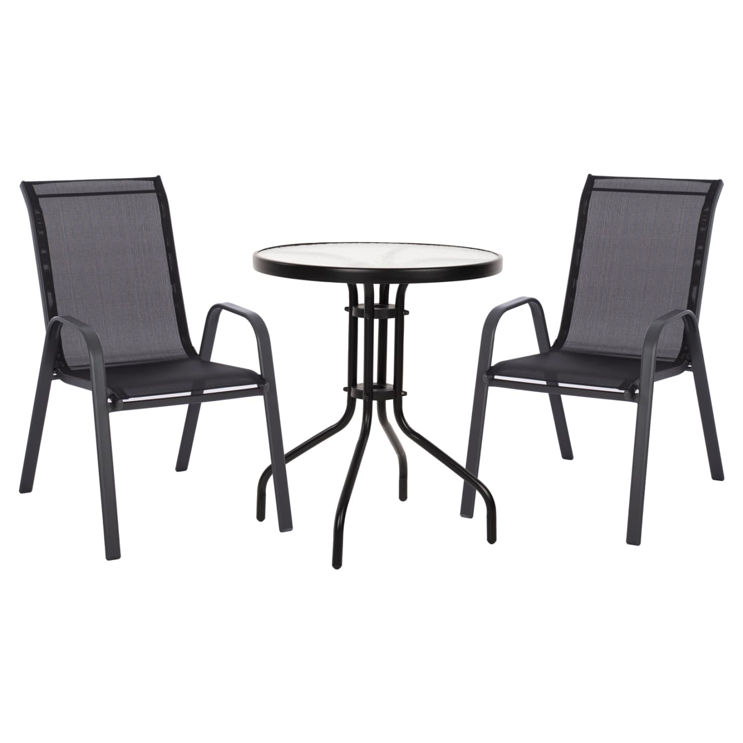 OUTDOOR DINING SET 3PCS LEON METAL CHAIRS & TABLE Φ60cm BLACK