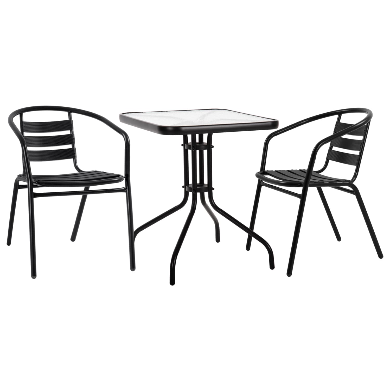 OUTDOOR DINING SET 3PCS LAURA METAL & ALUM. CHAIRS & TABLE--BLACK