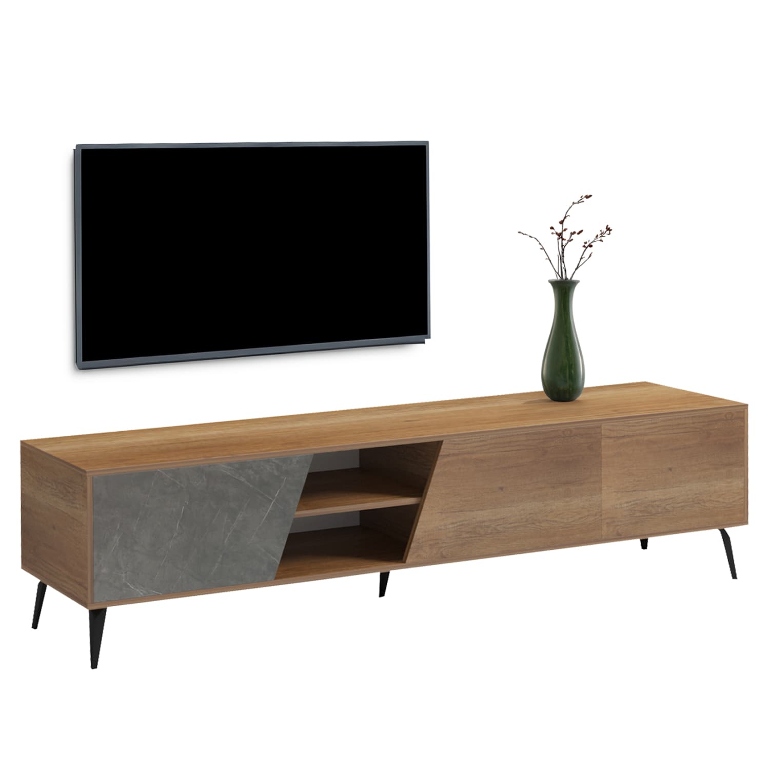 ТВ МЕБЕЛ CATERRA МЕЛАМИН ПРИРОДНА БОЈА-MOORE STONE 180Χ35.5Χ48Hcm.