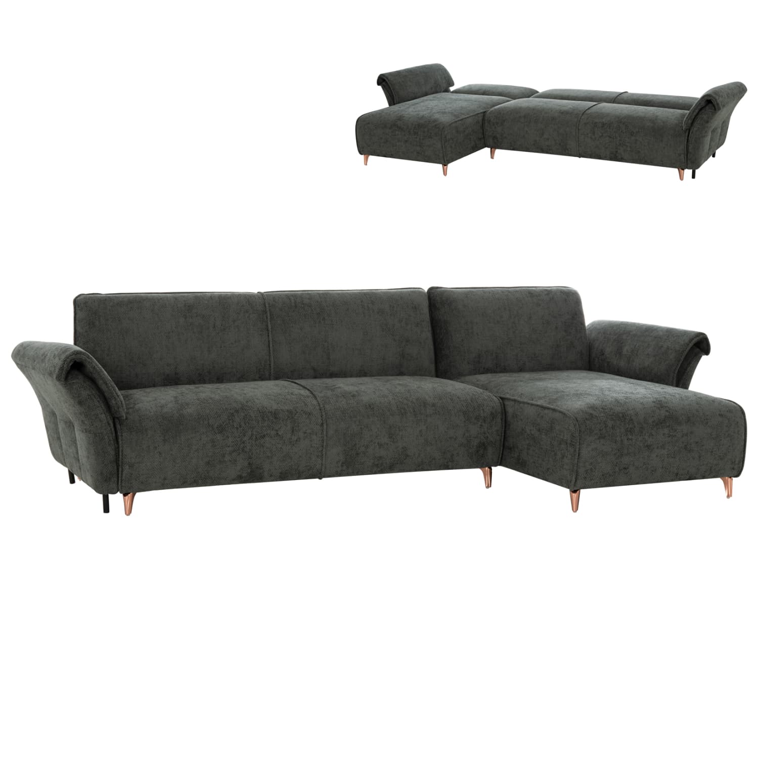 CORNER REVERSIBLE SOFA-BED MAILO GREEN FABRIC-METAL LEGS 300x145x80Hcm.