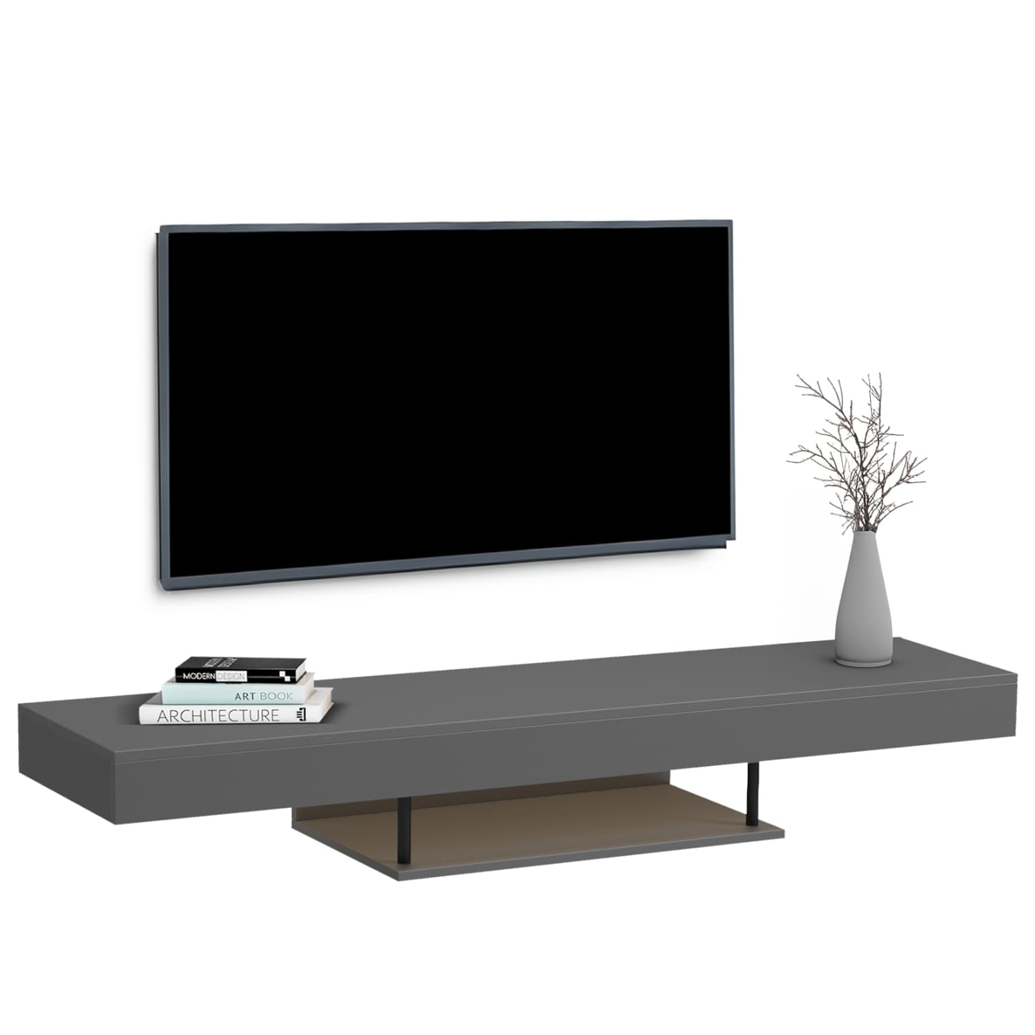 ЅИДНА ТВ МАСА СО LED SAVOR ОД МЕЛАМИН ВО СИВА БОЈА 150x29.5x22Hcm