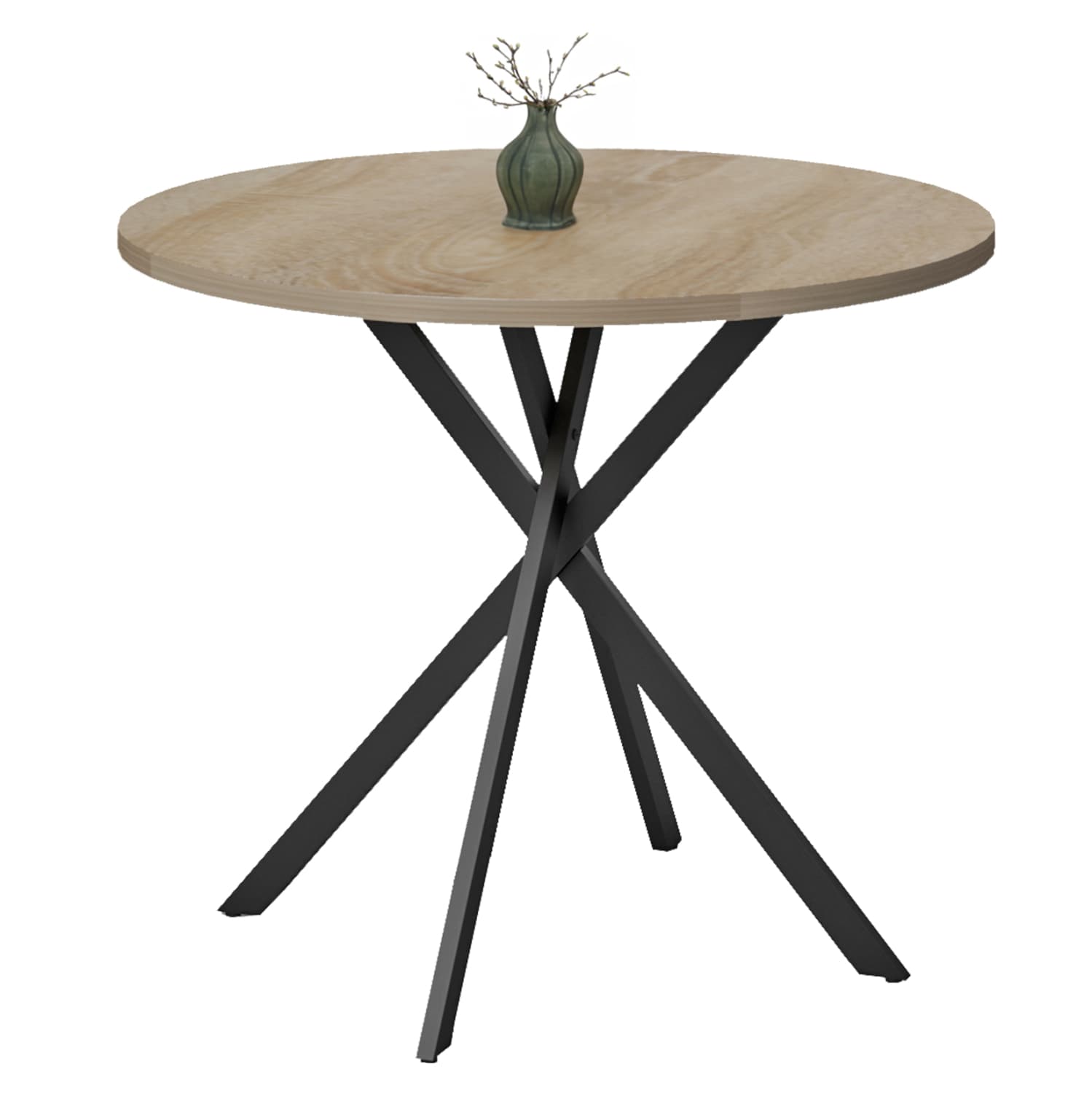ROUND DINING TABLE ARIZA MELAMINE IN SONAMA--BLACK METAL LEGS Φ90x75Hcm.
