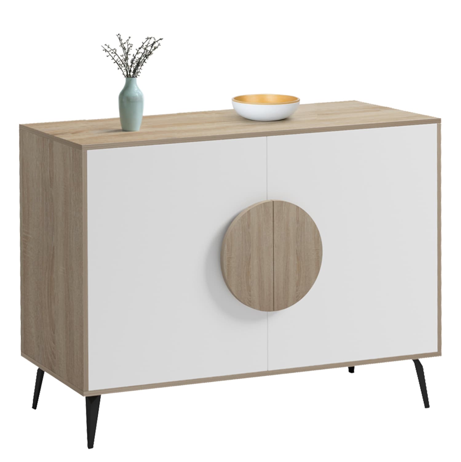 SIDEBOARD SAVORE MELAMINE IN SONAMA/WHITE--BLACK METAL LEGS 110x35.5x82Hcm.