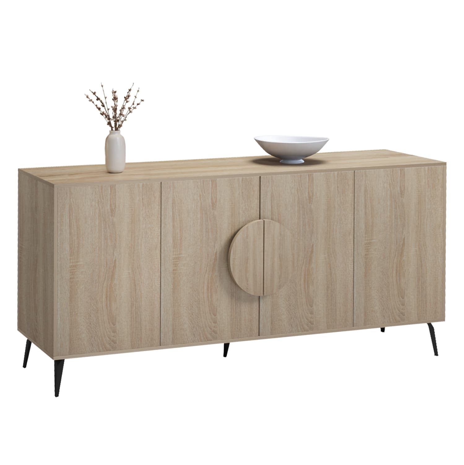 SIDEBOARD SAVORE MELAMINE IN SONAMA-BLACK METAL LEGS 180x35.5x82Hcm.