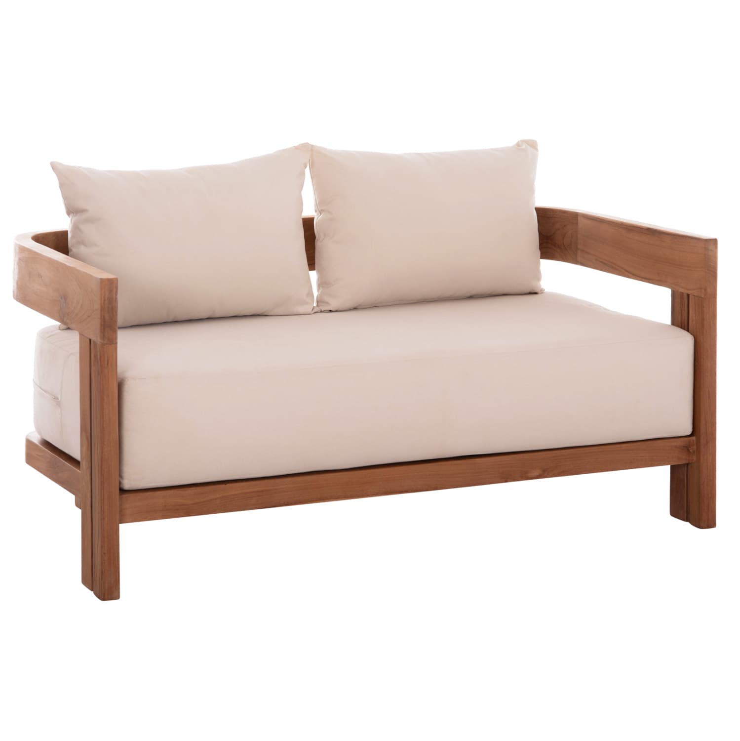 SOFA 2-SEATER SERIES KIOTO TEAK WOOD IN NATURAL--BEIGE CUSHIONS 140x77x72Hcm.