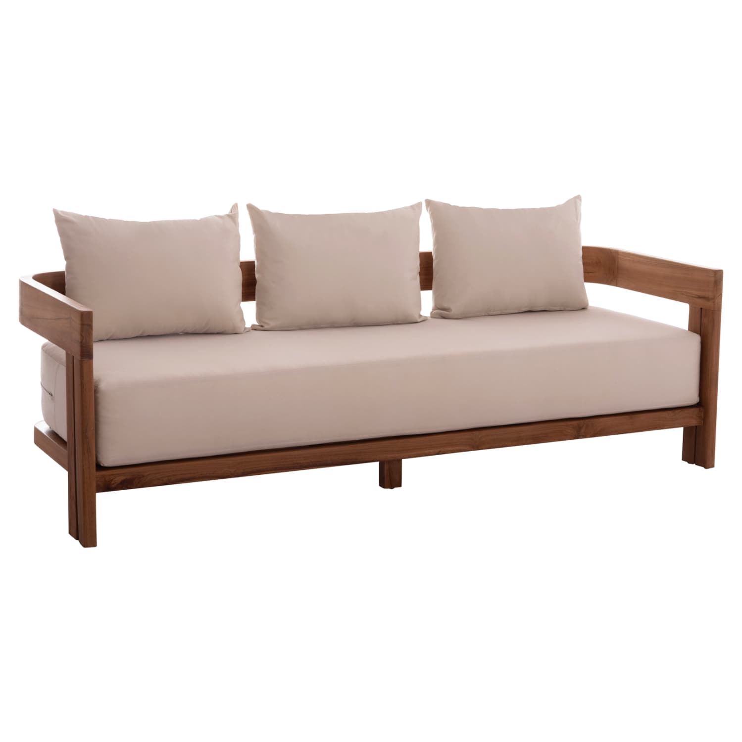 SOFA 3-SEATER SERIES KIOTO TEAK WOOD IN NATURAL--BEIGE CUSHIONS 210x74x72Hcm.