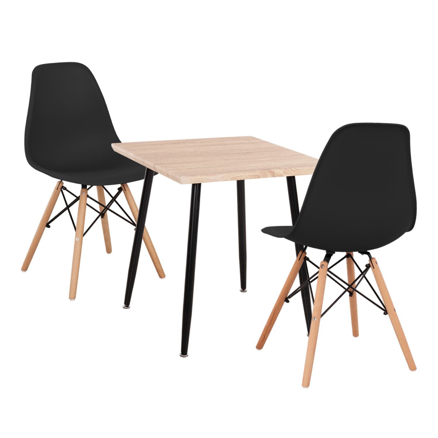 DINING SET 3PCS PALOMA SQUARE TABLE & 2 DINING CHAIRS IN BLACK