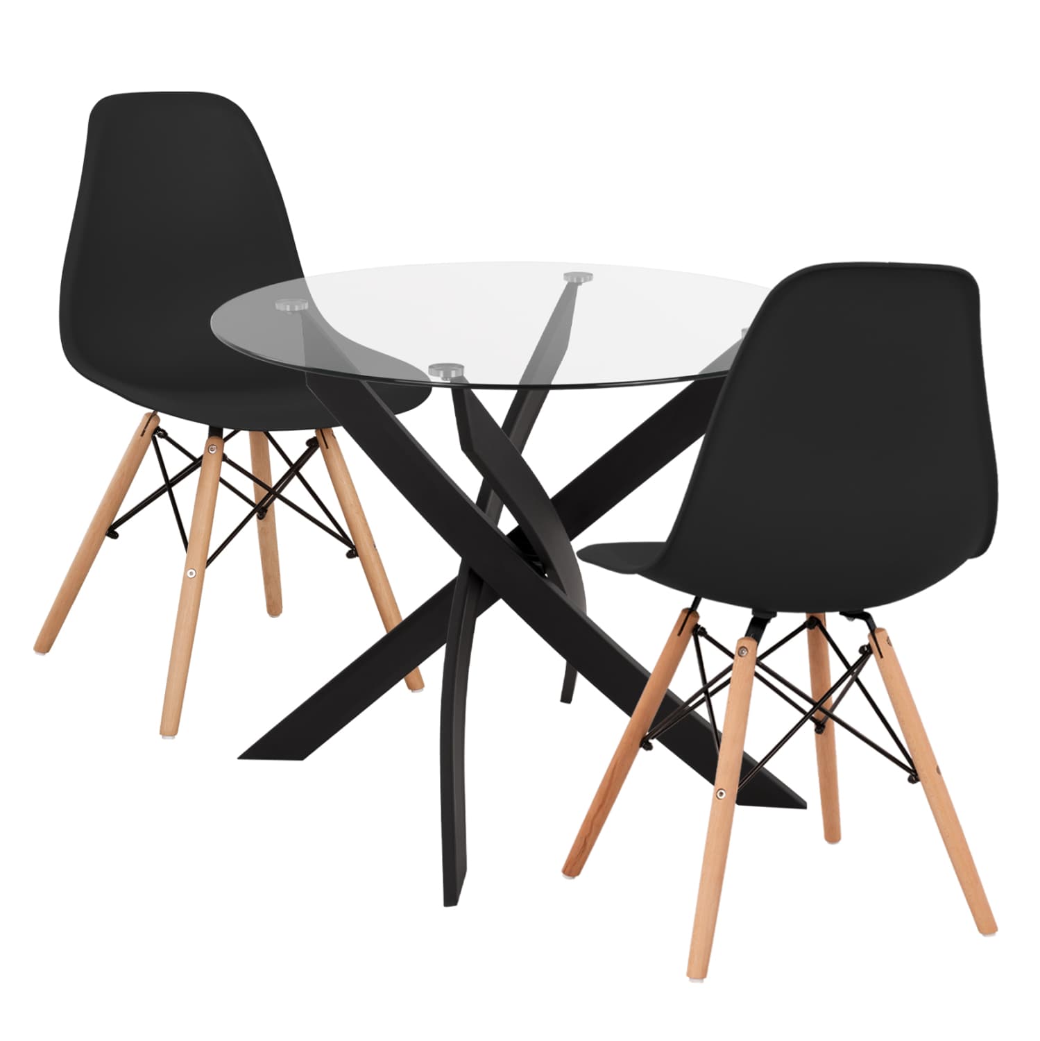 DINING SET 3PCS JAFARU ROUND TABLE & 2 DINING CHAIRS IN BLACK