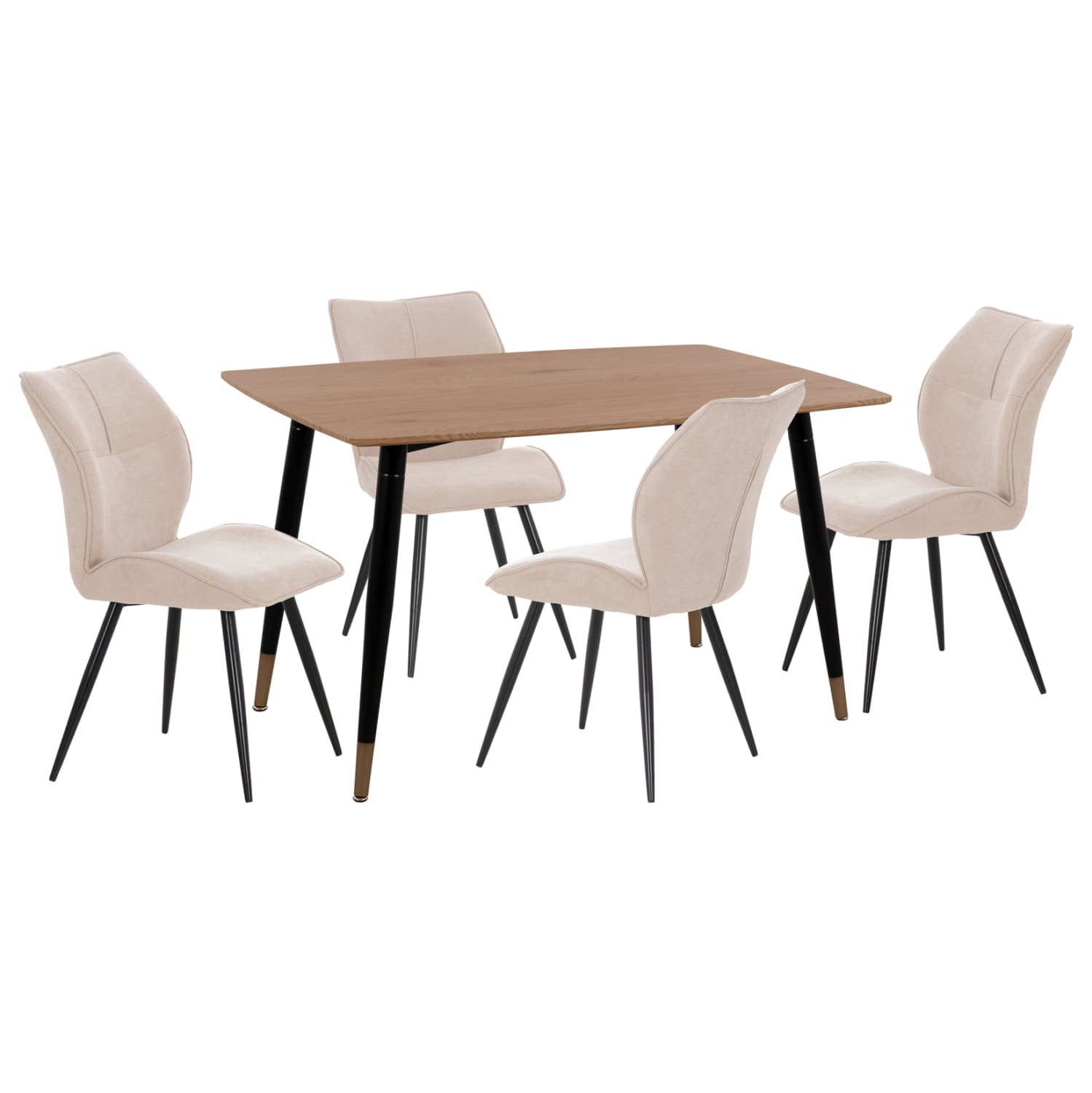 DINING SET 5PCS GAFF MDF TOP IN WOOD COLOR--FABRIC IN BEIGE & BLACK METAL LEGS