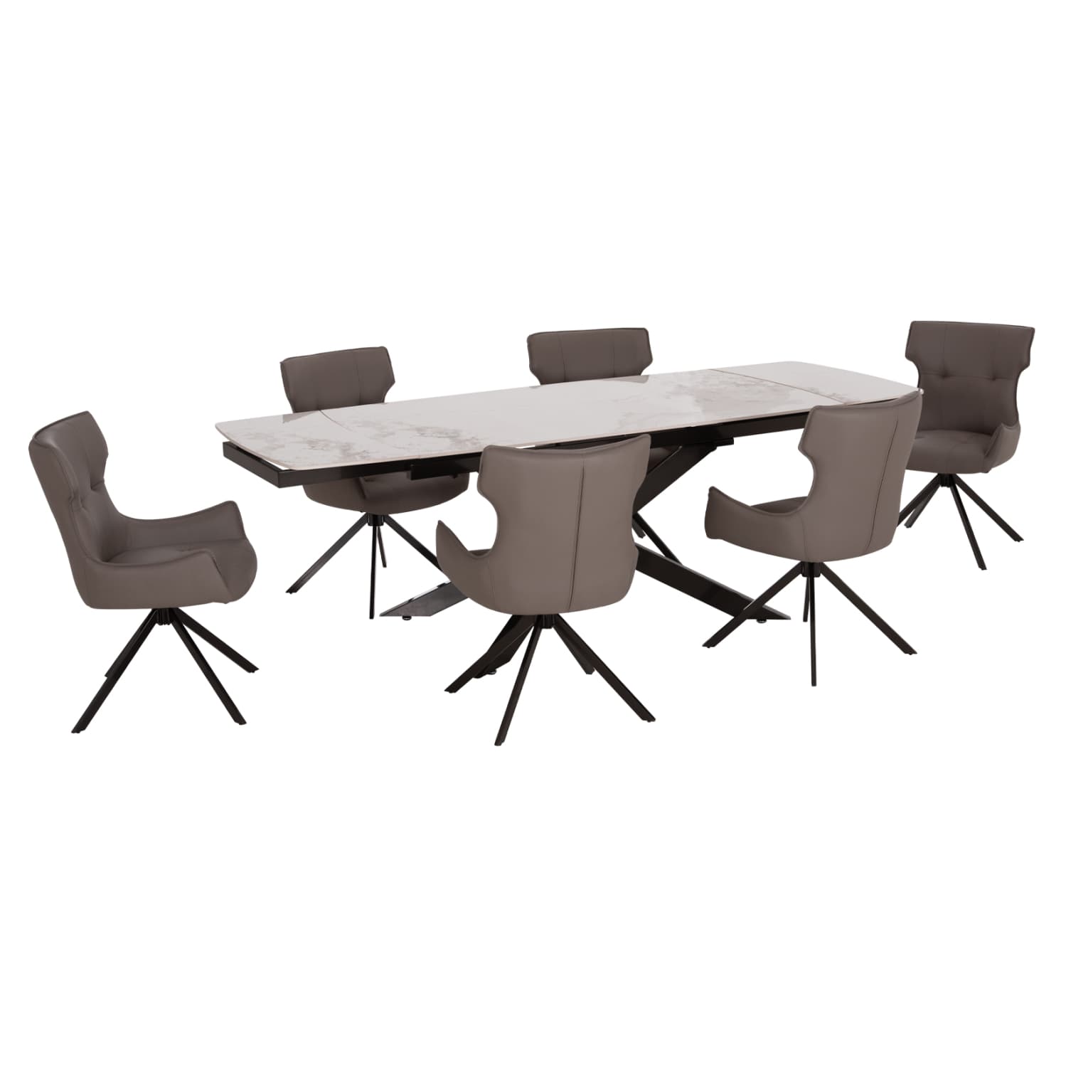 DINING SET 7PCS AIRA EXTENDABLE CERAMIC TOP--PU IN GREY