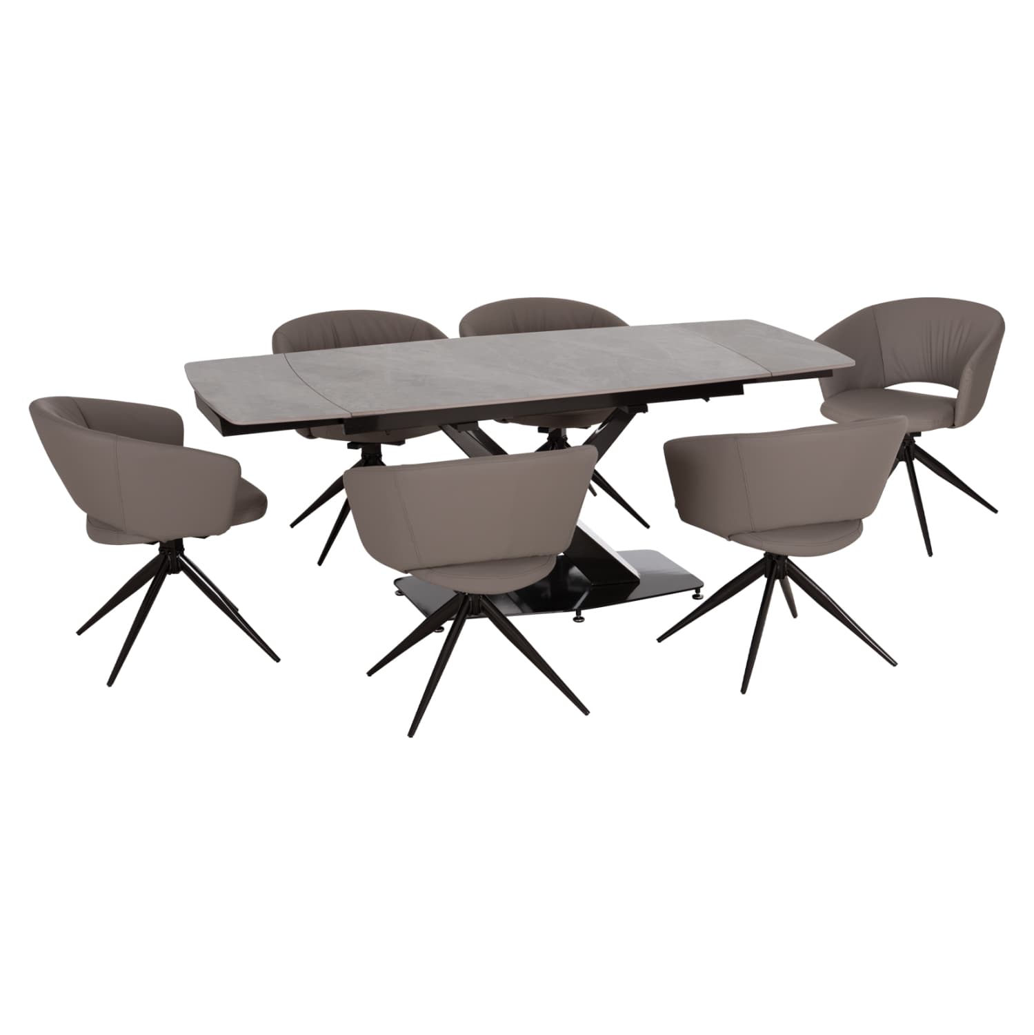 DINING SET 7PCS HOKU EXTENDABLE GREY CERAMIC TOP--PU IN GREY