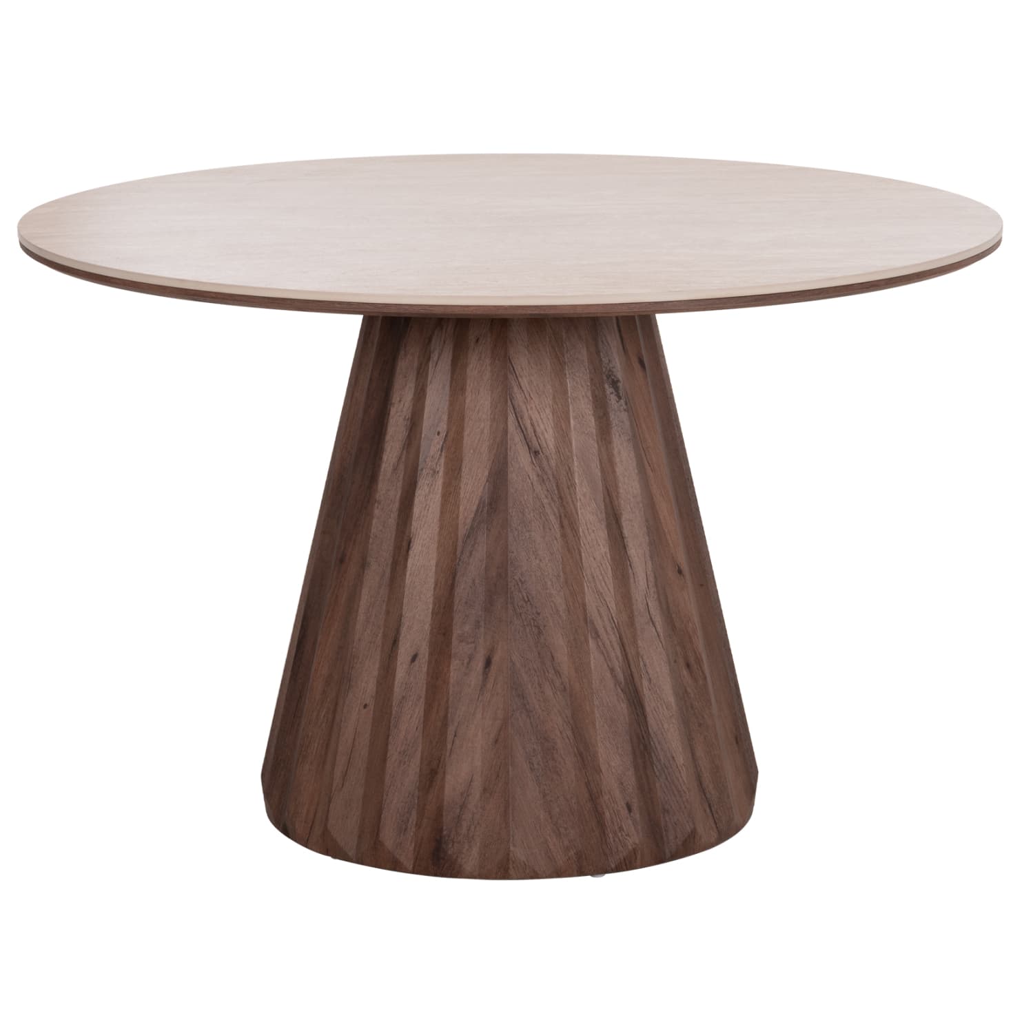 DINING TABLE ROUND WALDEN CERAMIC TOP IN TRAVERTINE COLOR--MDF BASE IN WALNUT Φ120x76Hcm.