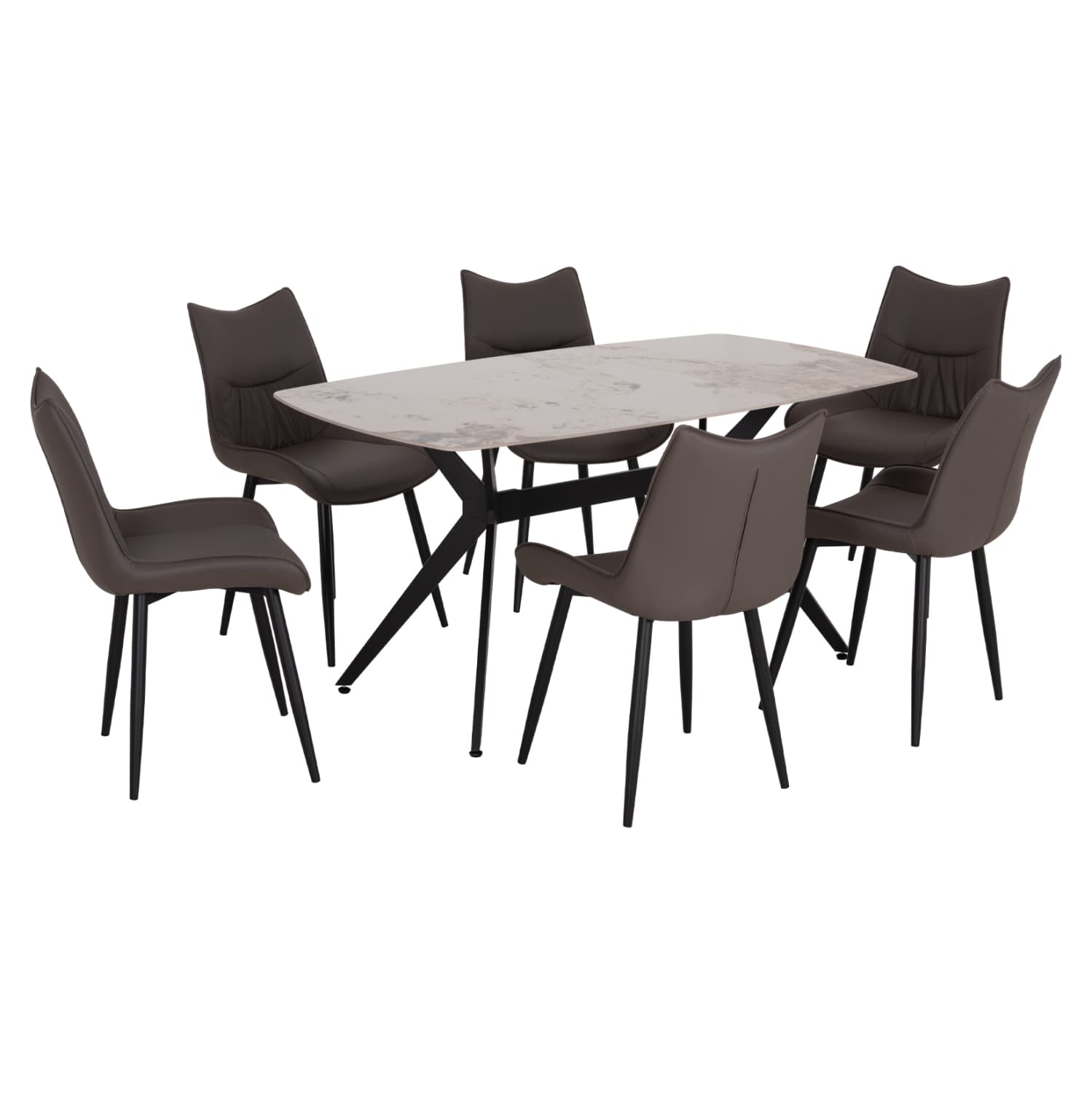 DINING SET 7PCS AIKA CERAMIC TOP/METAL LEGS--PU IN GREY/METAL LEGS