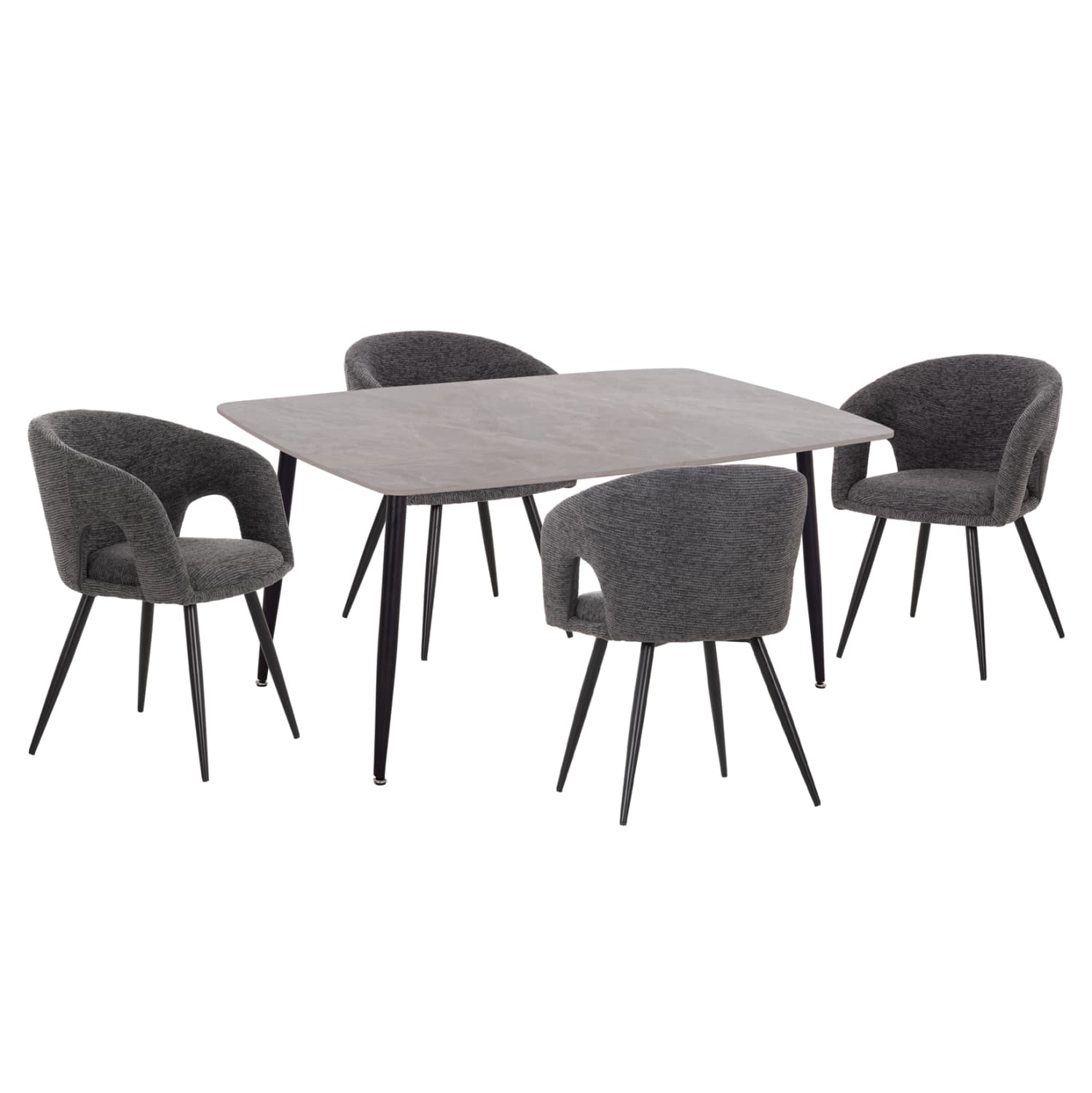 DINING SET 5PCS CORNEL GREY MARBLE TOP-GREY FABRIC