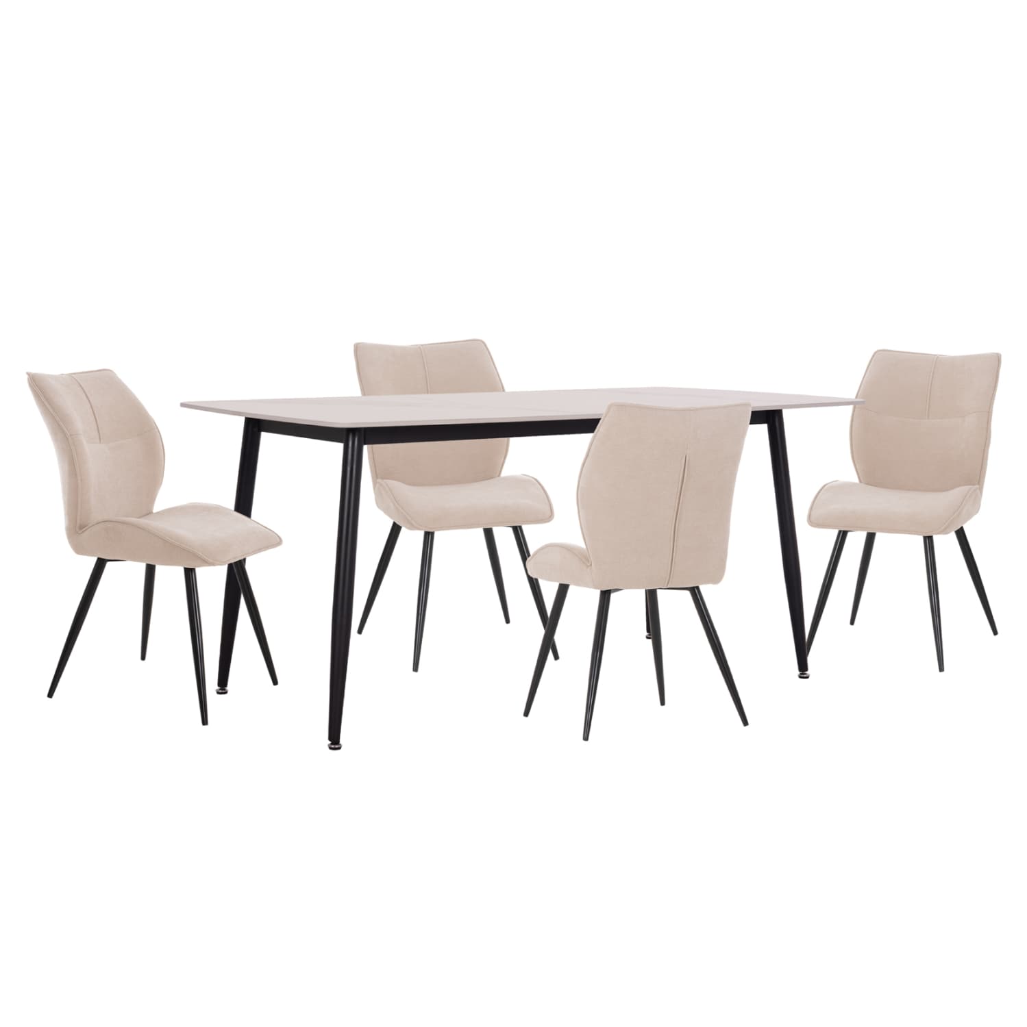 DINING SET 5PCS GAFF CERAMIC TOP--FABRIC IN BEIGE & BLACK METAL LEGS