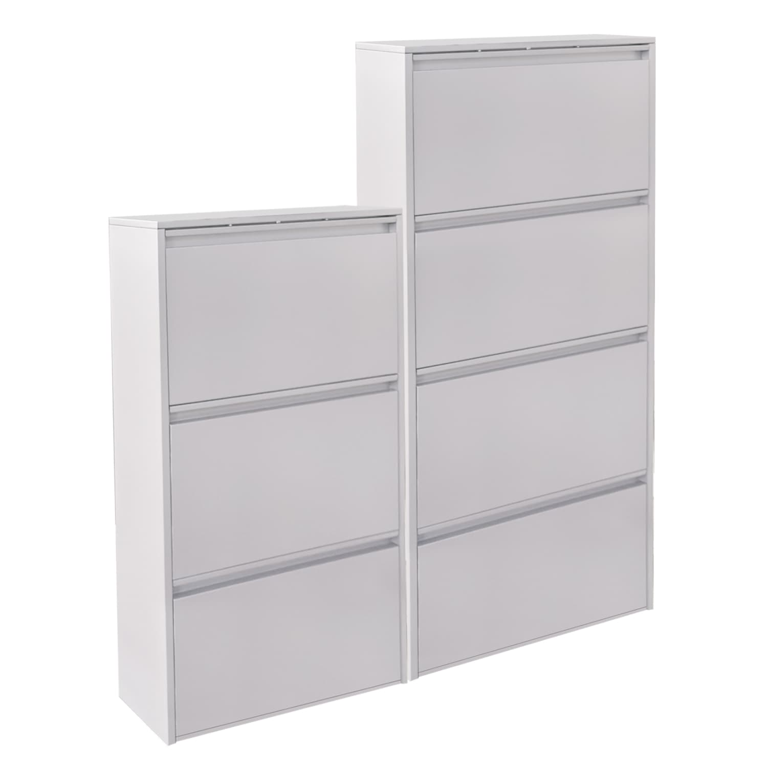 SET 2 SHOE CABINETS STARK METAL IN WHITE--3+4 MAGNETIC DOORS