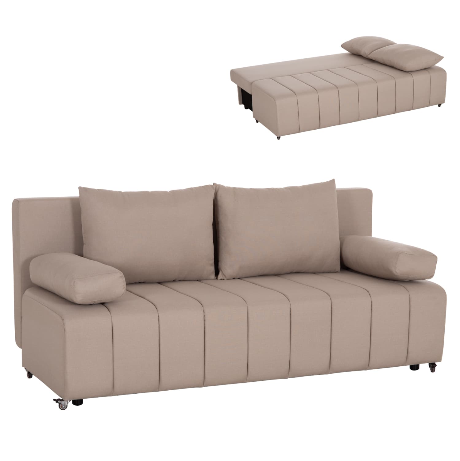 СОФА-КРЕВЕТ ТРОСЕД KEND ТКАЕНИНА ВО СВЕТЛО БЕЖ 188x85x82Hcm.