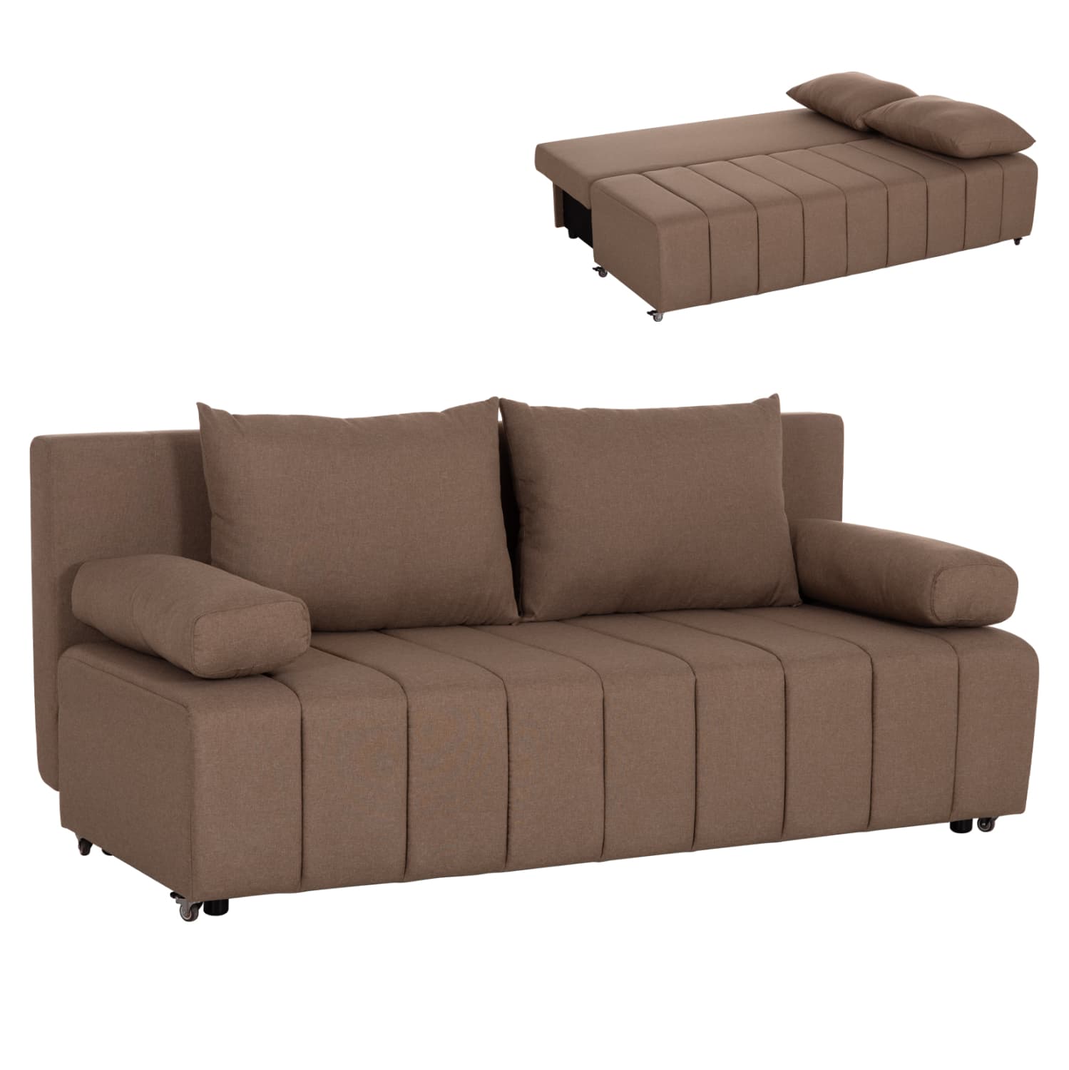 СОФА-КРЕВЕТ ТРОСЕД KEND ТКАЕНИНА ВО СВЕТЛО КАФЕАВА БОЈА 188x85x82Hcm.
