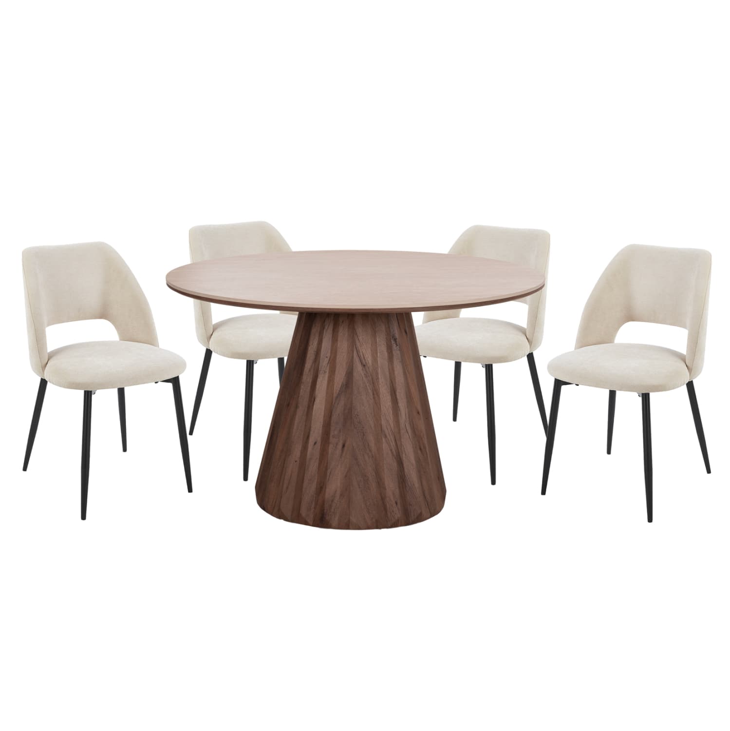 DINING SET 5PCS WALDEN CERAMIC TOP IN TRAVERTINE COLOR--BEIGE FABRIC CHAIRS