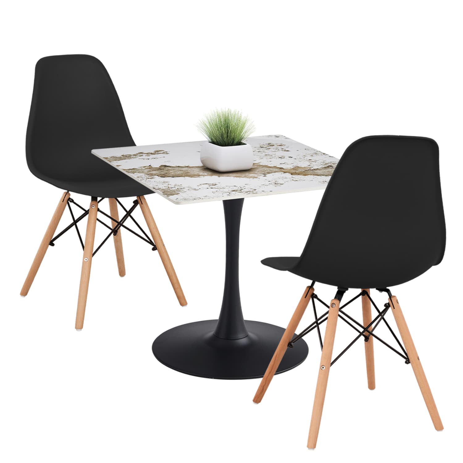 DINING SET 3PCS TETRAN SQUARE TABLE & 2 DINING CHAIRS IN BLACK