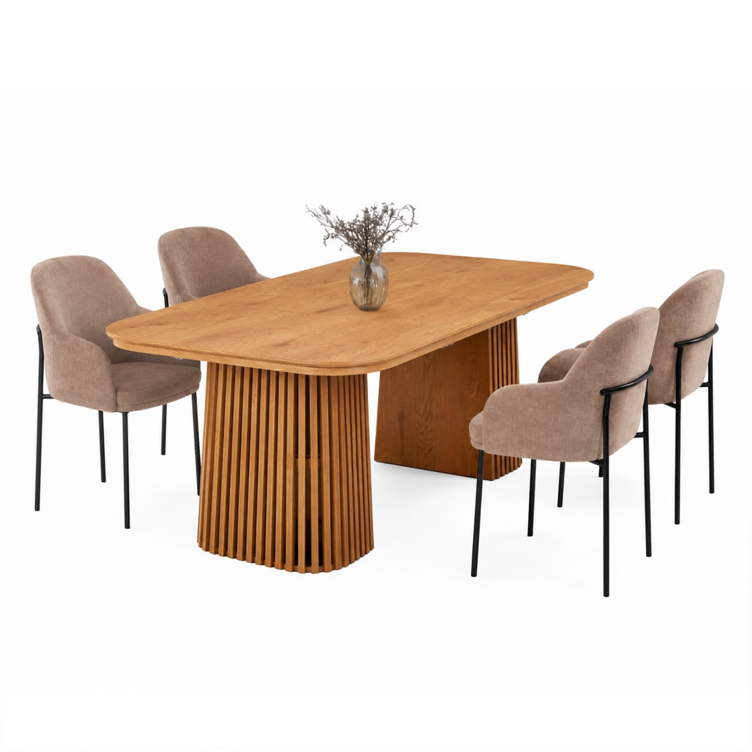 DINING SET 5PCS EXTENDABLE VERLO MDF--FABRIC IN TAUPE