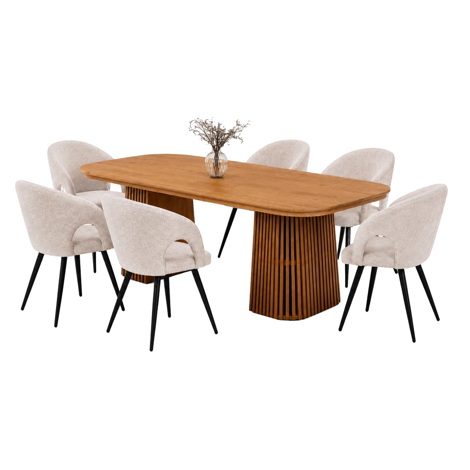 DINING SET 7PCS EXTENDABLE CORNEL MDF--FABRIC IN BEIGE