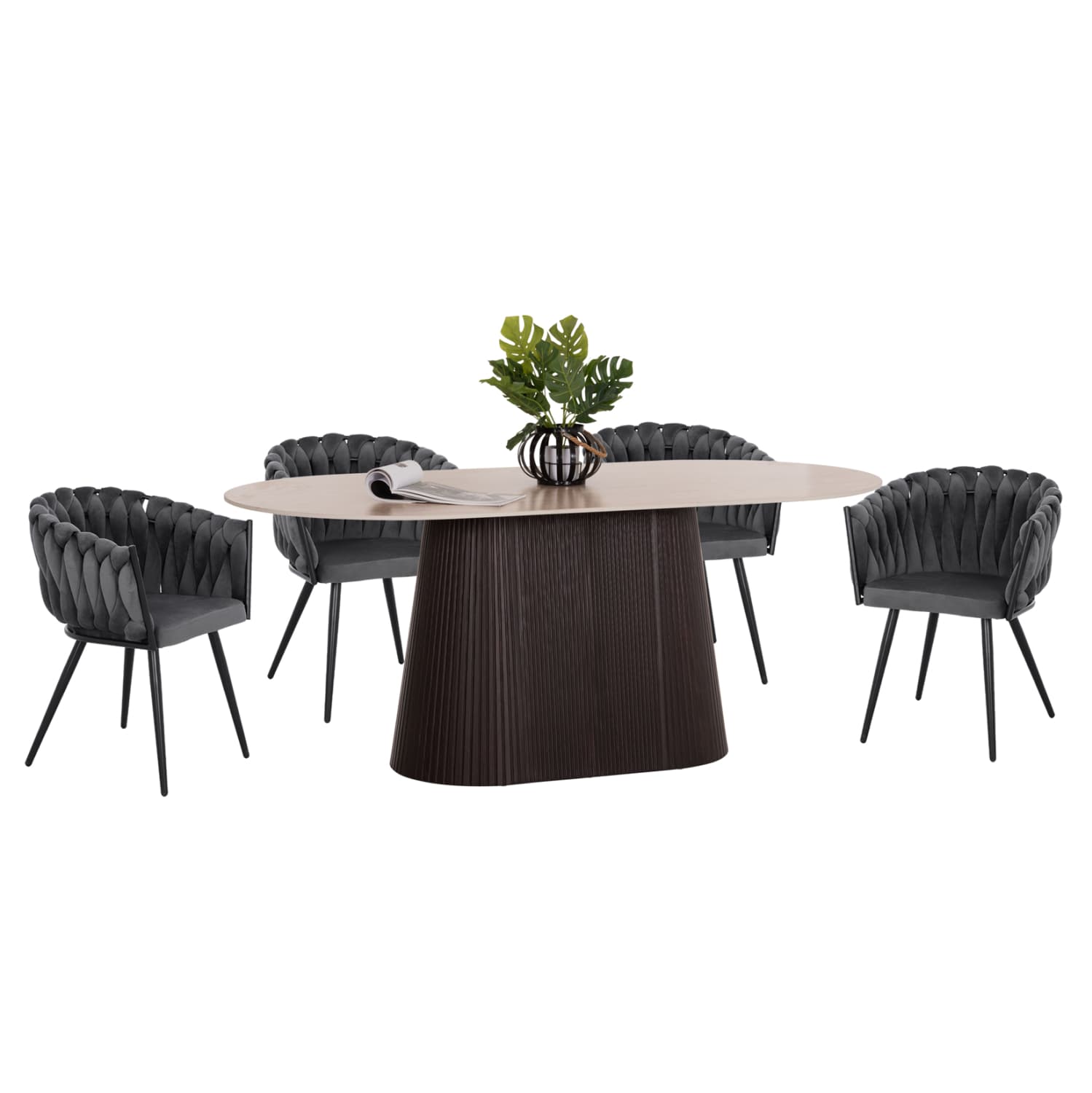 DINING SET 5PCS CATER OVAL CERAMIC TOP--GREY VELVET