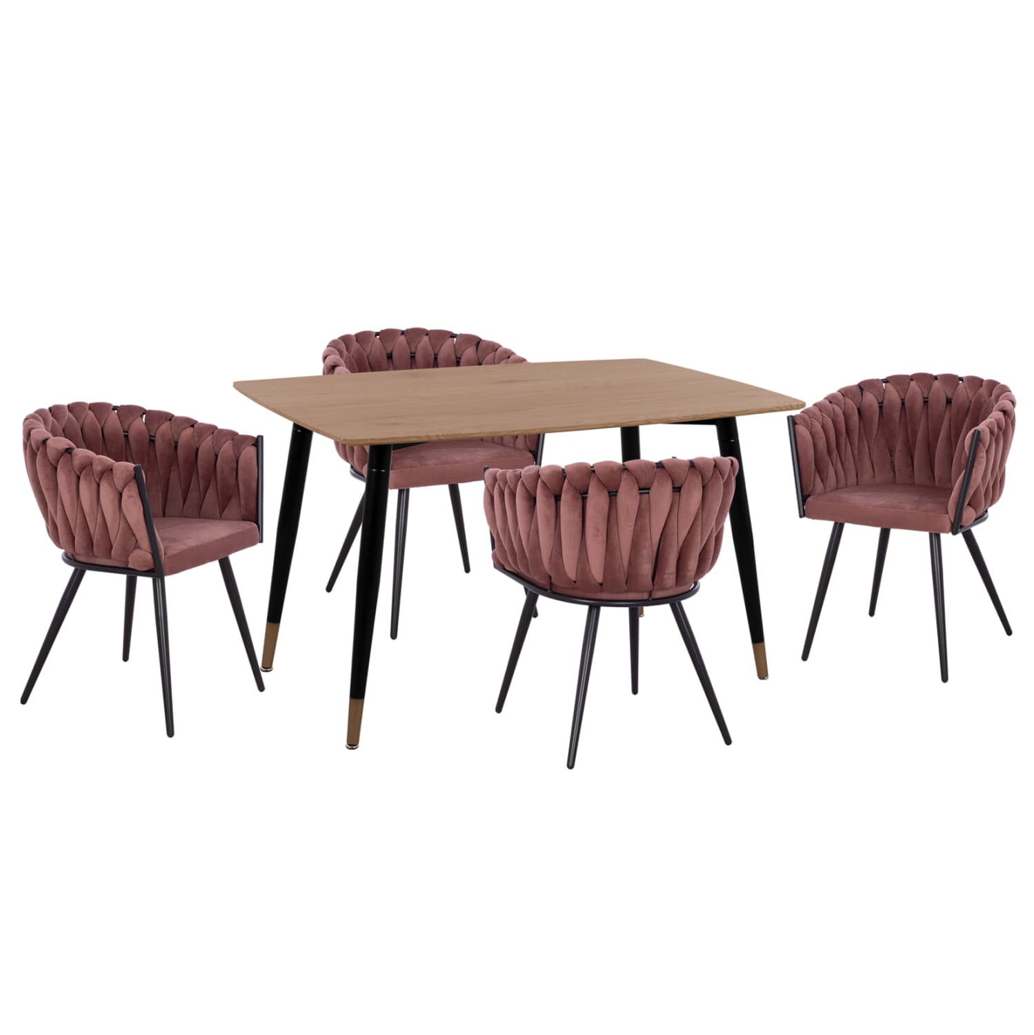 DINING SET 5PCS ALIZA MDF TOP IN NATURAL WOOD COLOR--DUSTY PINK VELVET
