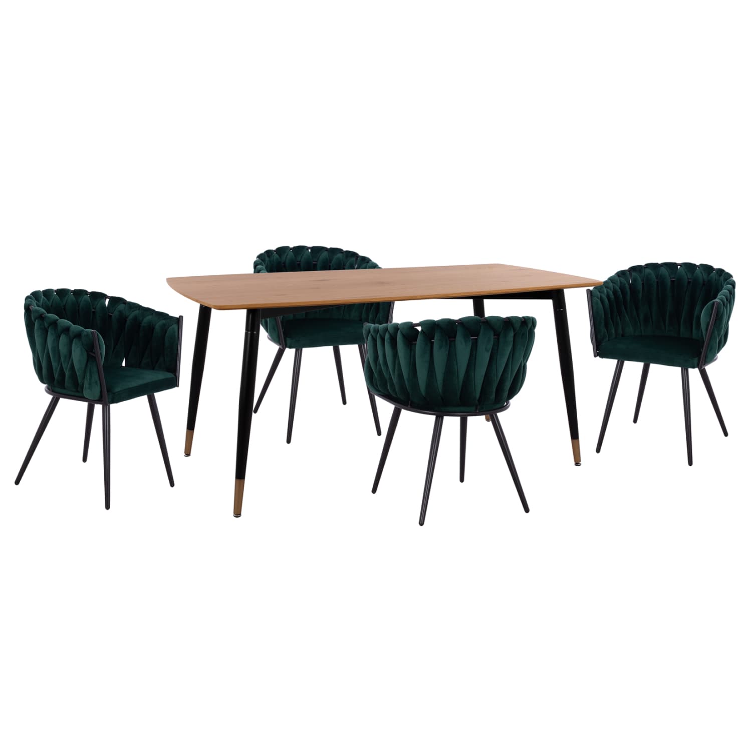 DINING SET 5PCS JOLIE MDF TOP IN NATURAL WOOD COLOR--CYPRESS GREEN VELVET