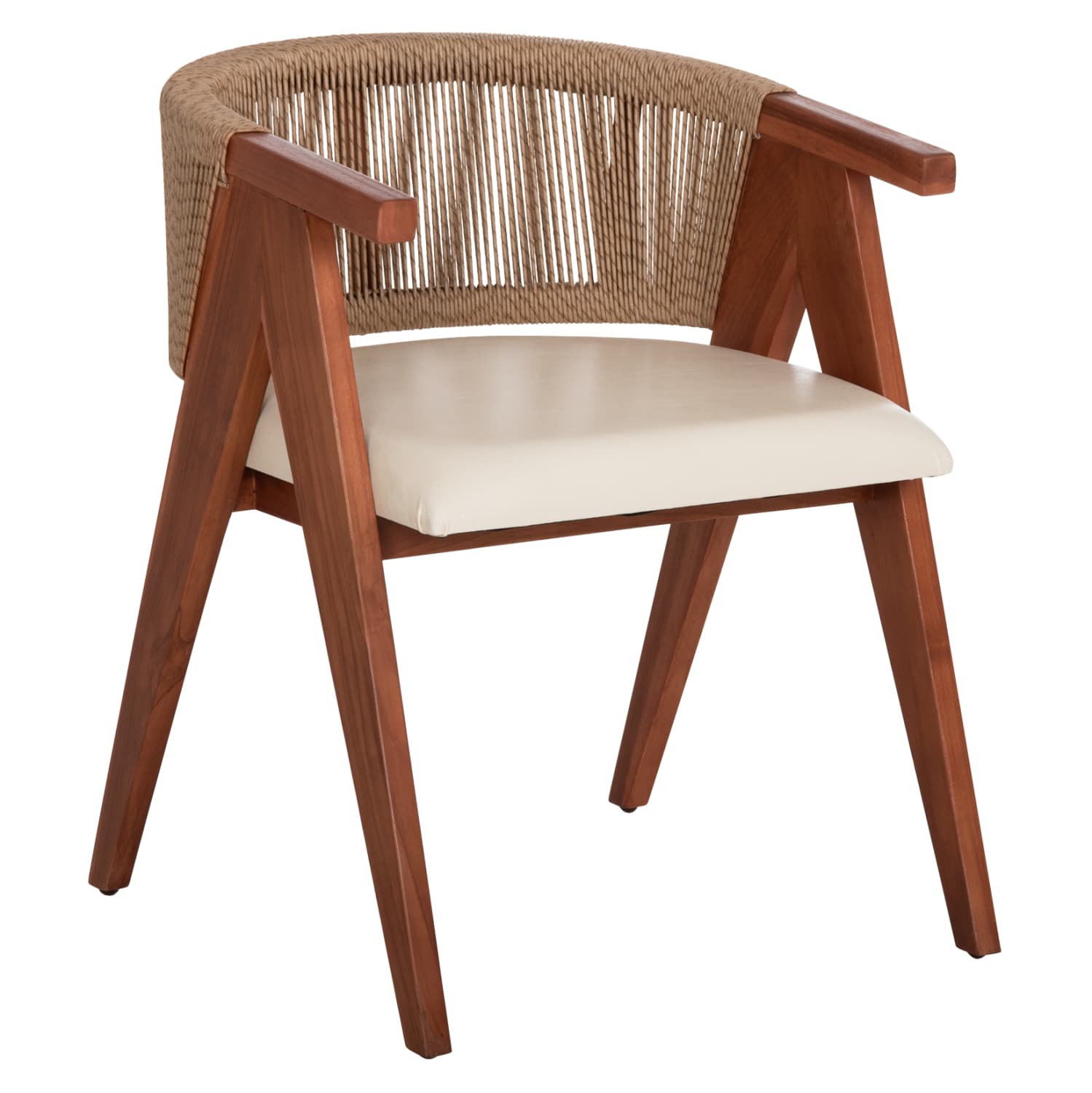 Трпезариски стол BRANN од тиково дрво-јаже-ECRU PU 60x62x76Hcm.