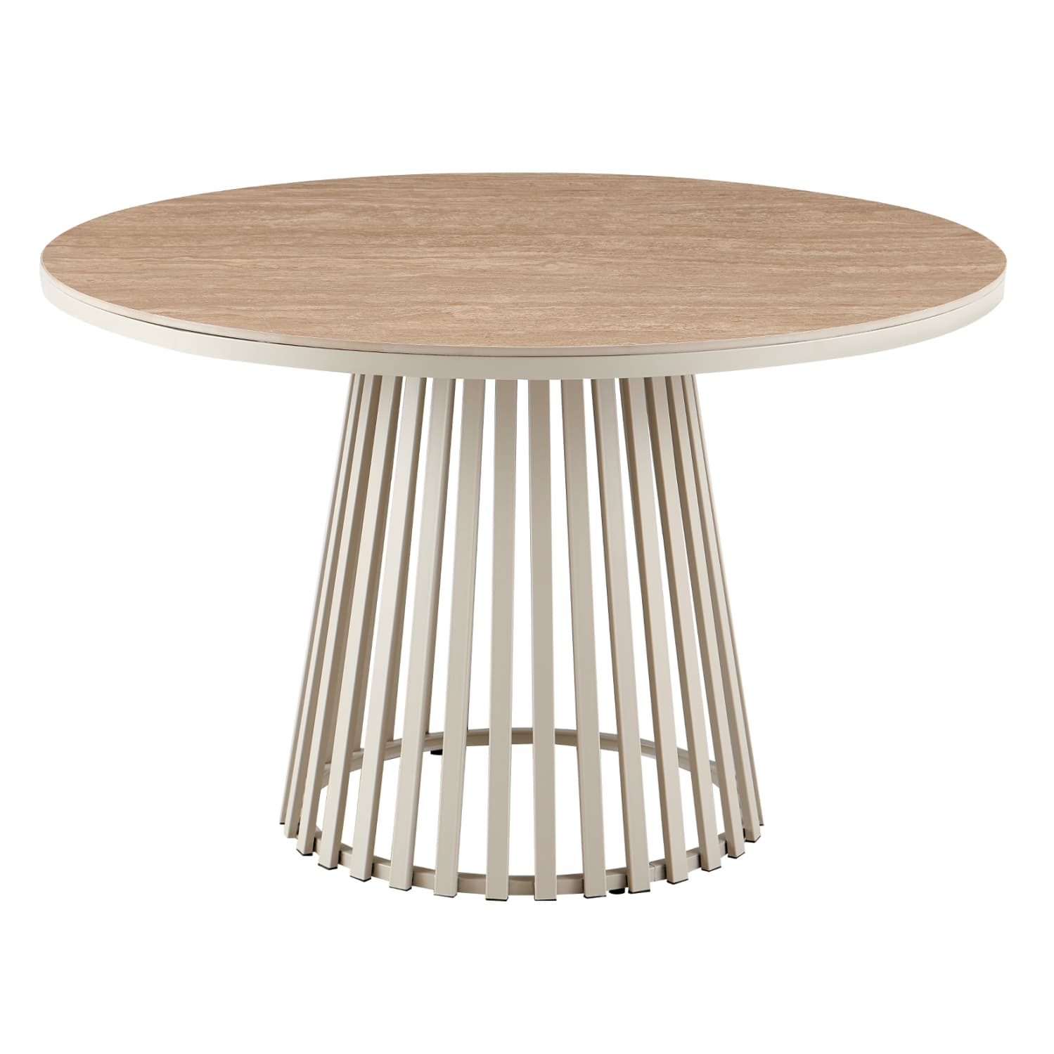 DINING TABLE ROUND CHARM SINTERED STONE TOP IN TRAVERTINE--BEIGE BASE Φ120x75Hcm.